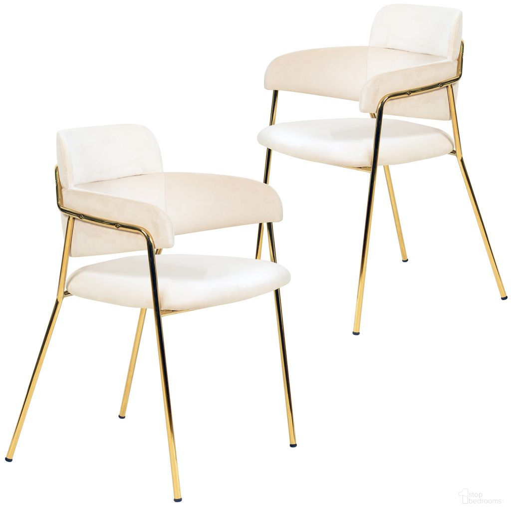 The appearance of Axis Modern Gold Dining Chair Set of 2 In Beige designed by LeisureMod in the modern / contemporary interior design. This beige piece of furniture was selected by 1StopBedrooms from Axis Collection to add a touch of cosiness and style into your home. Sku: ACG22BG2. Material: Velvet. Chair Type: Arm Chair.