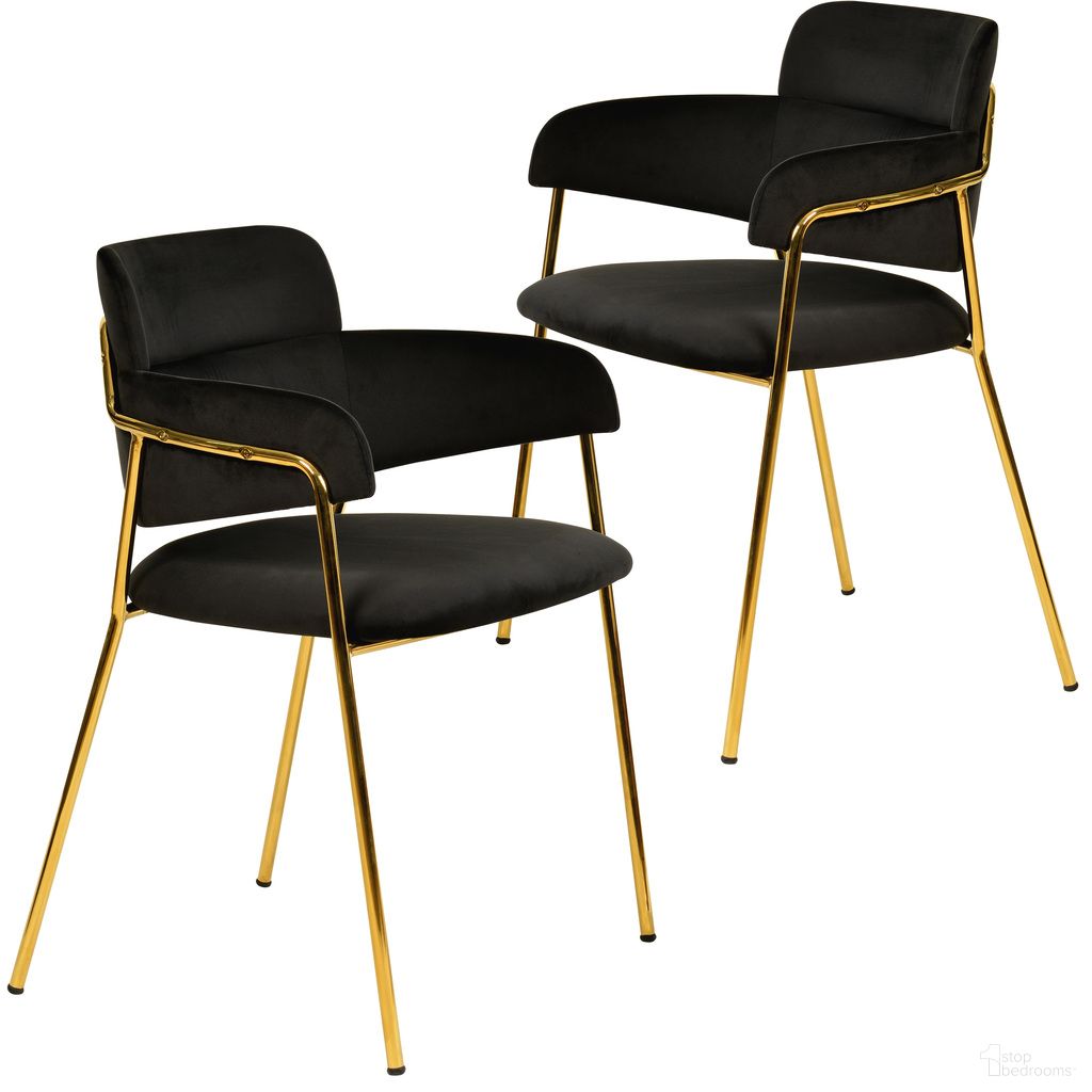 The appearance of Axis Modern Gold Dining Chair Set of 2 In Black designed by LeisureMod in the modern / contemporary interior design. This black piece of furniture was selected by 1StopBedrooms from Axis Collection to add a touch of cosiness and style into your home. Sku: ACG22BL2. Material: Velvet. Chair Type: Arm Chair.