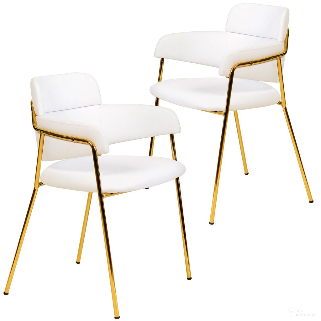 The appearance of Axis Modern Gold Dining Chair Set of 2 In White designed by LeisureMod in the modern / contemporary interior design. This white piece of furniture was selected by 1StopBedrooms from Axis Collection to add a touch of cosiness and style into your home. Sku: ACG22W2. Material: Polyester. Chair Type: Arm Chair.