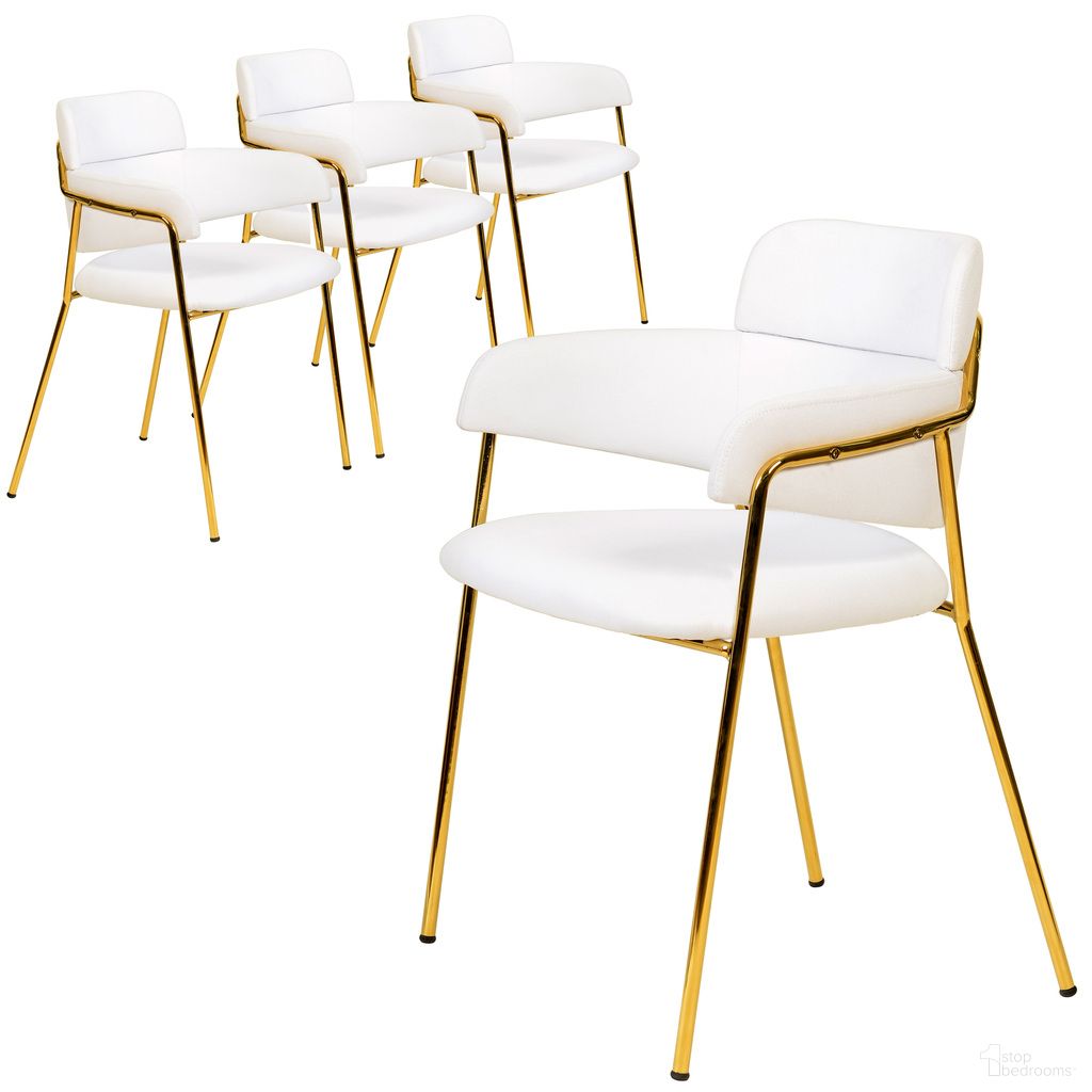 The appearance of Axis Modern Gold Dining Chair Set of 4 In White designed by LeisureMod in the modern / contemporary interior design. This white piece of furniture was selected by 1StopBedrooms from Axis Collection to add a touch of cosiness and style into your home. Sku: ACG22W4. Material: Polyester. Chair Type: Arm Chair.