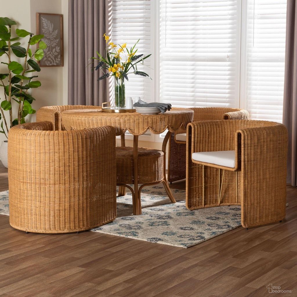 Ayumi 5-Piece Round Rattan Dining Set In Honey