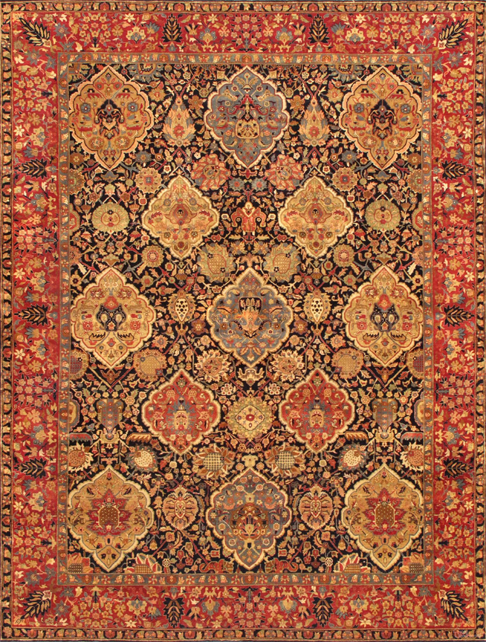 Azerbaijan Collection Hand-Knotted Lamb's Wool Area Rug-11'11" x 18' In Red and Navy