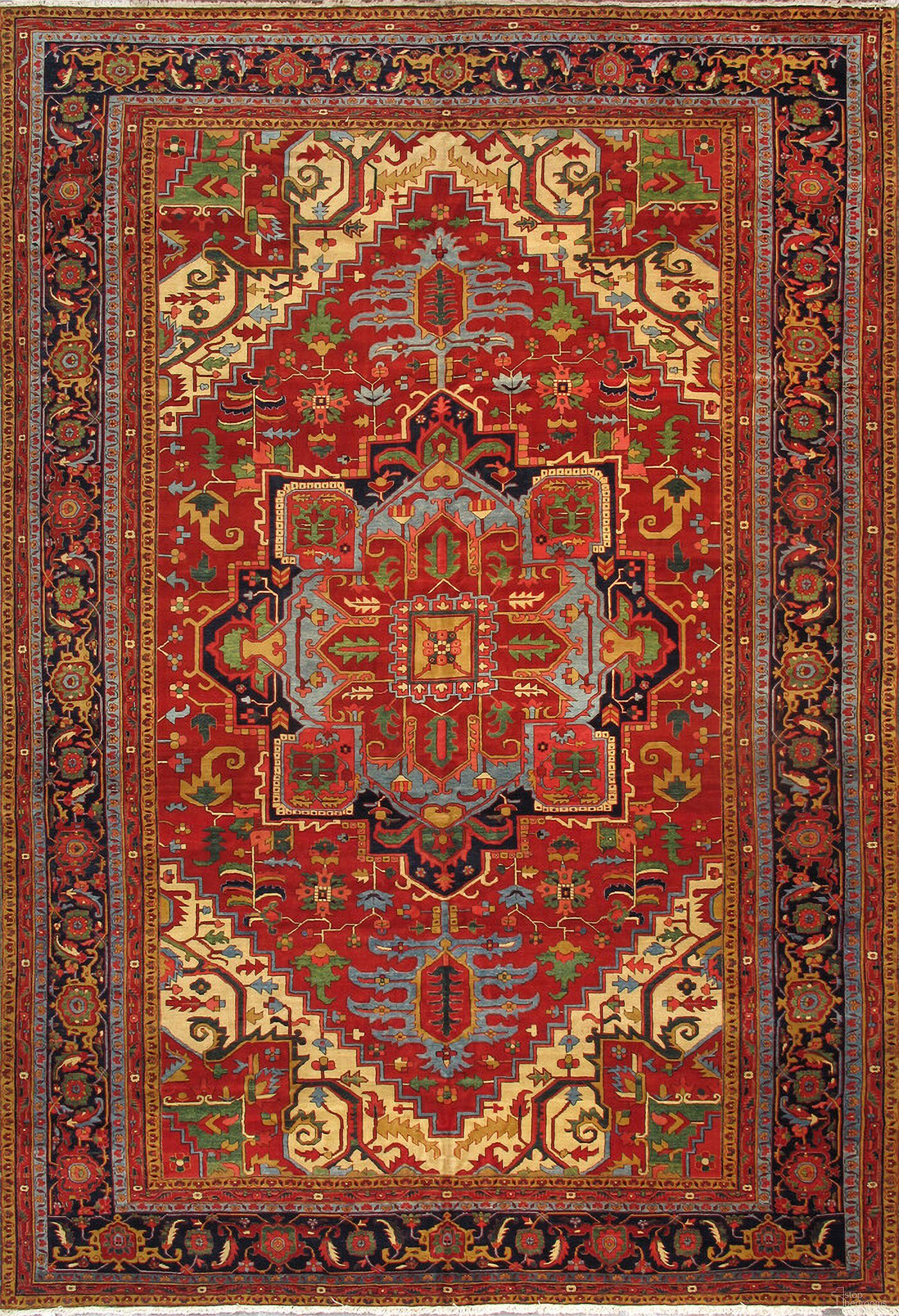 Azerbaijan Collection Hand-Knotted Lamb's Wool Area Rug-12' 5" x 18' 4" In Red and Navy