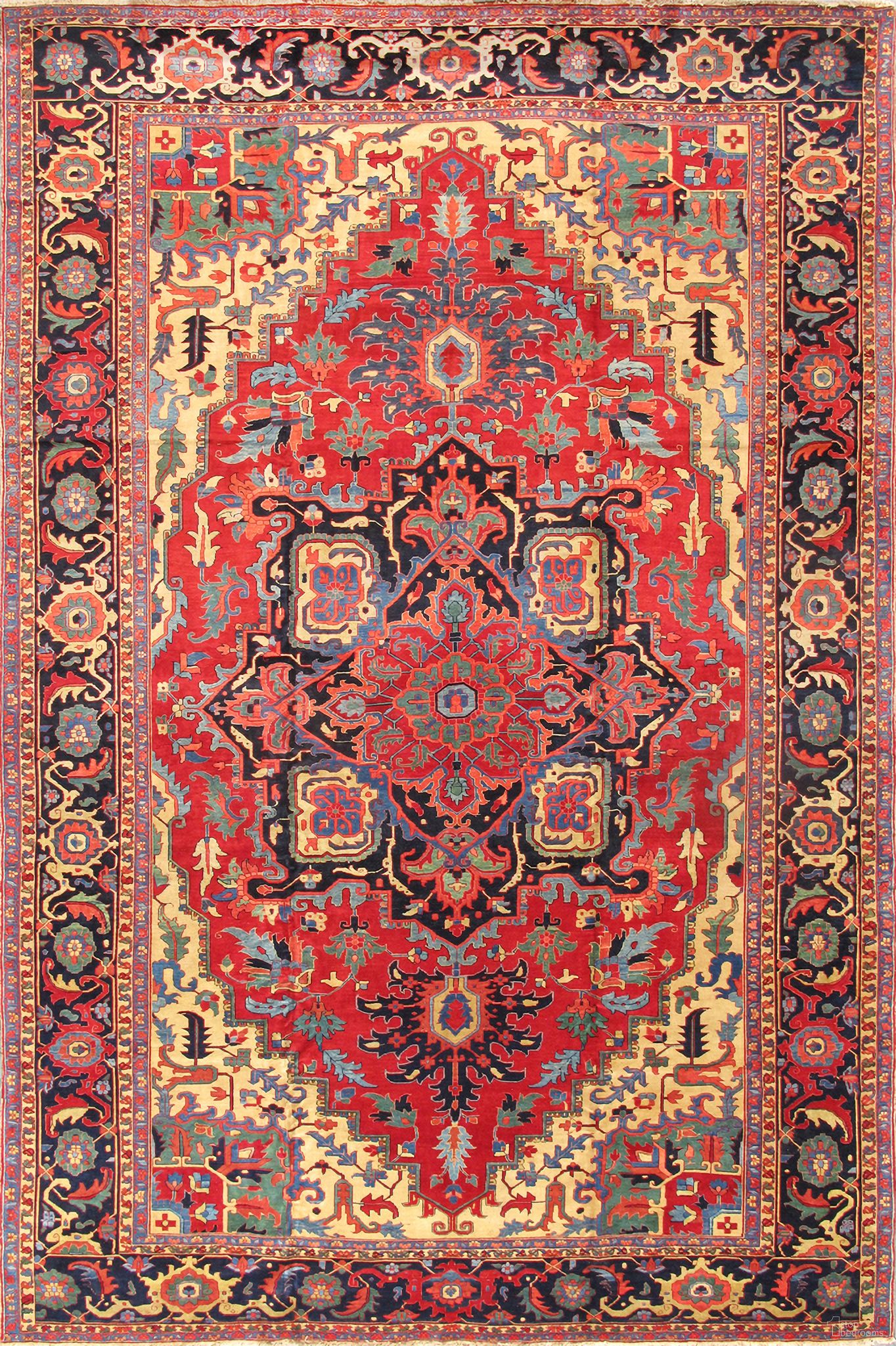 Azerbaijan Collection Hand-Knotted Lamb's Wool Area Rug-12' 9" x 19' 3" In Red and Navy