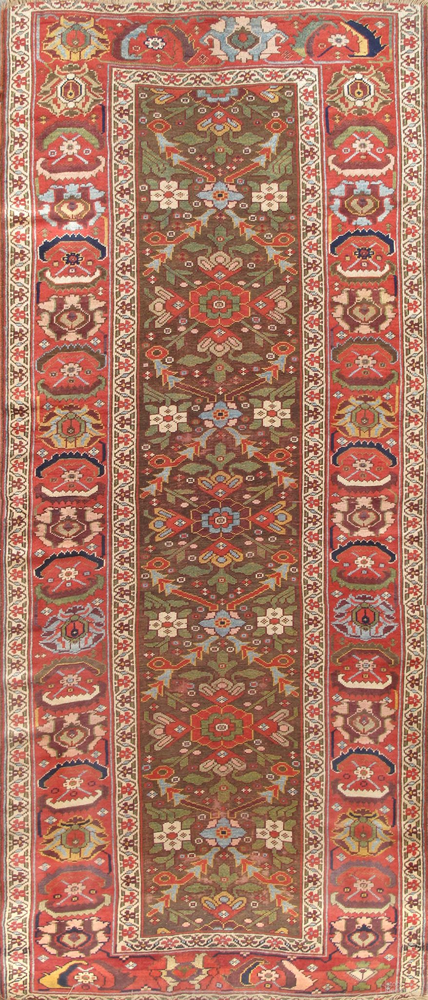 Azerbaijan Collection Hand-Knotted Lamb's Wool Area Rug- 4' 2" x 9' 5" In Brown and Rust