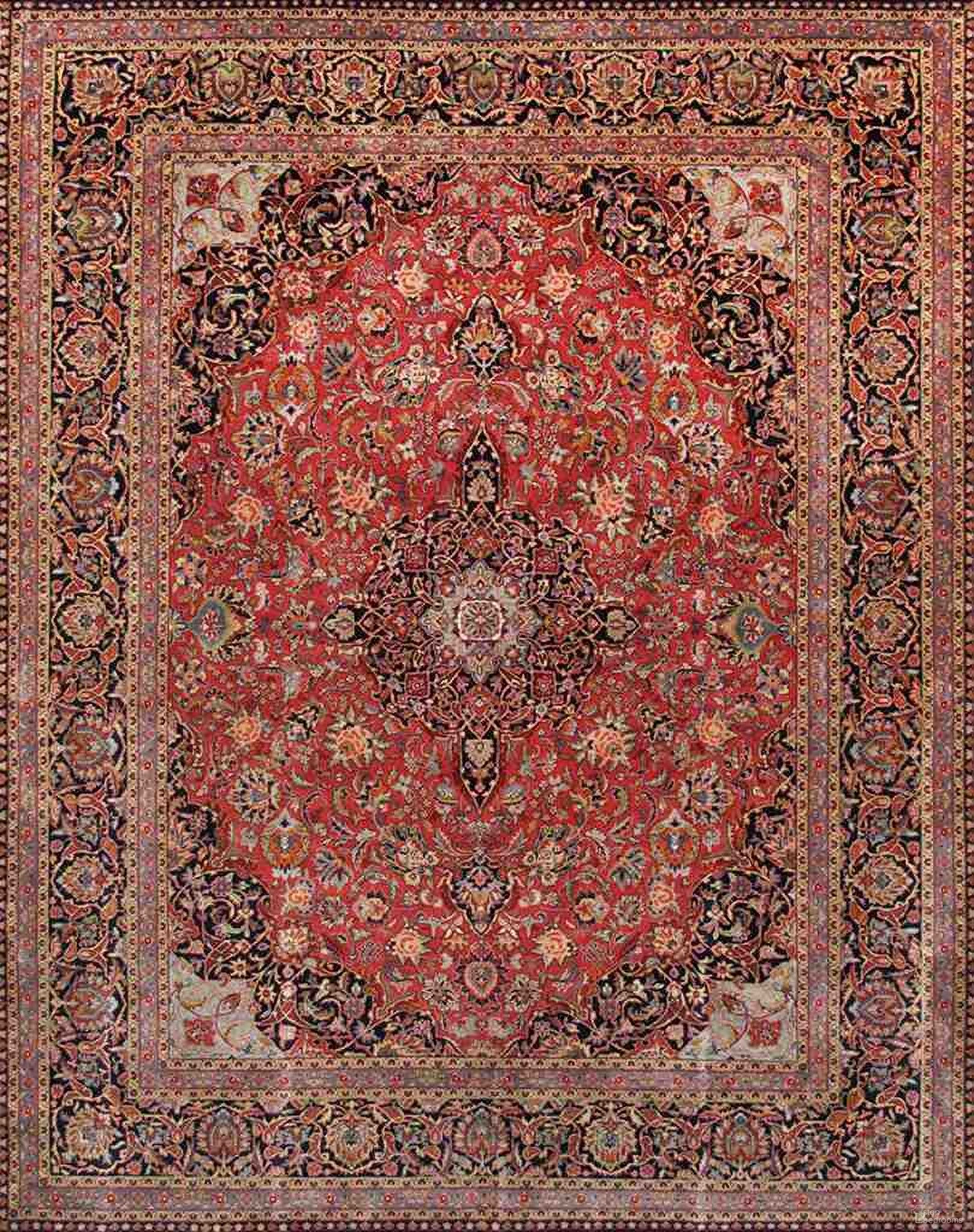 Azerbaijan Collection Hand-Knotted Lamb's Wool Area Rug- 5' x 6'11" In Rust and Navy