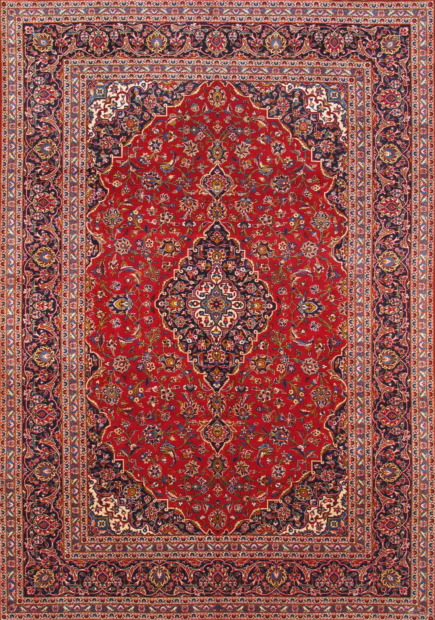 Azerbaijan Collection Hand-Knotted Lamb's Wool Area Rug- 7'10" x 11' 3" In Red and Navy