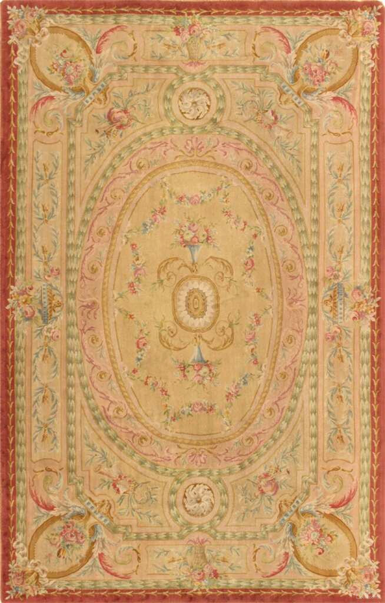 Azerbaijan Collection Hand-Knotted Lamb's Wool Area Rug- 8'11" x 13' 9" In Beige and Rose