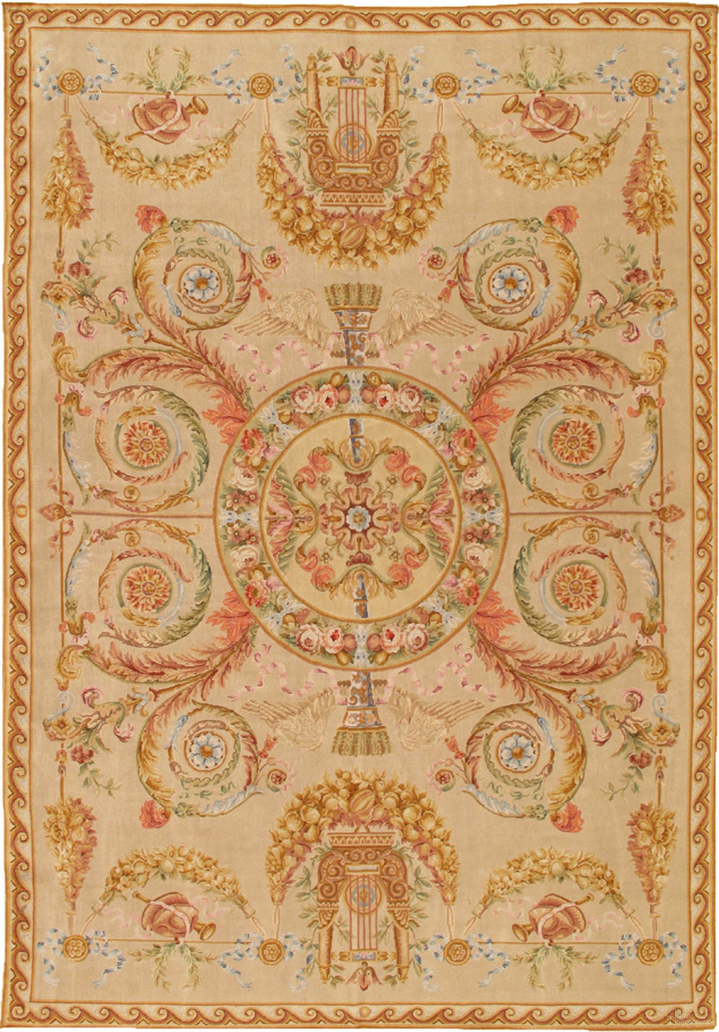 Azerbaijan Collection Hand-Knotted Lamb's Wool Area Rug- 9' 9" x 13'11" In Ivory