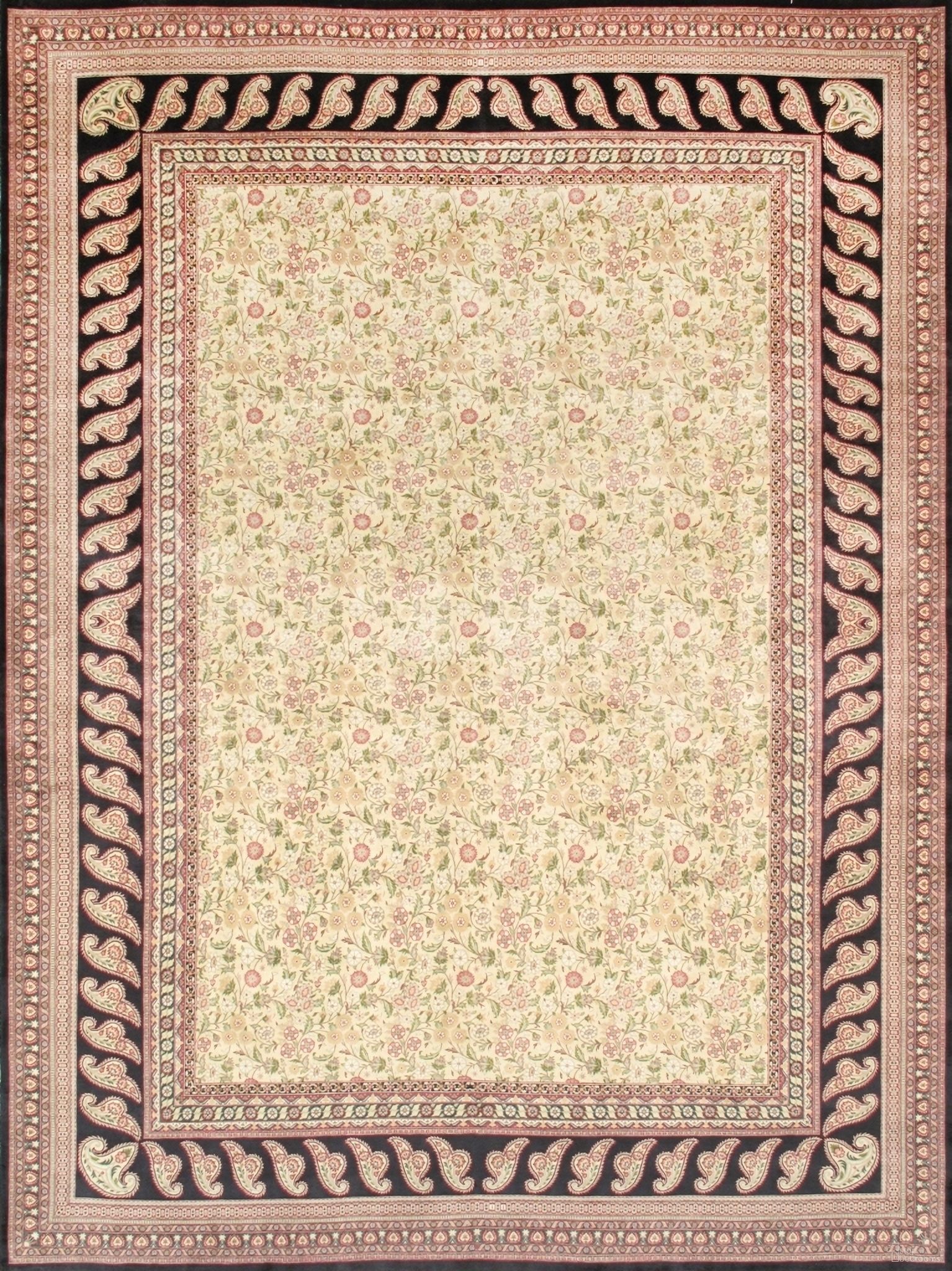 Azerbaijan Collection Hand-Knotted Lamb's Wool Area Rug- 9' x 12' 1" In Ivory and Black