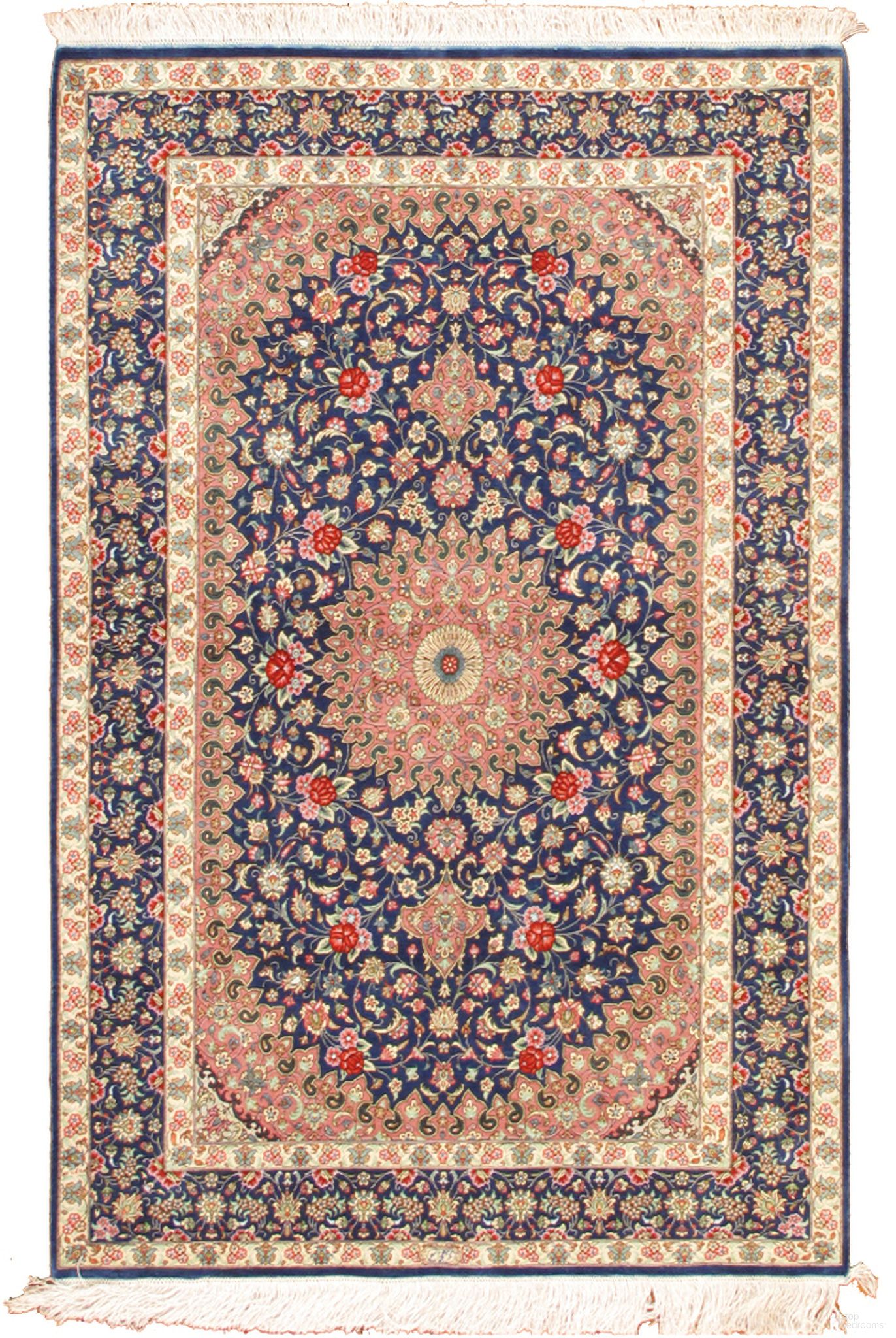 Azerbaijan Collection Hand-Knotted Pure Silk Area Rug- 3' 2" x 5' In Blue