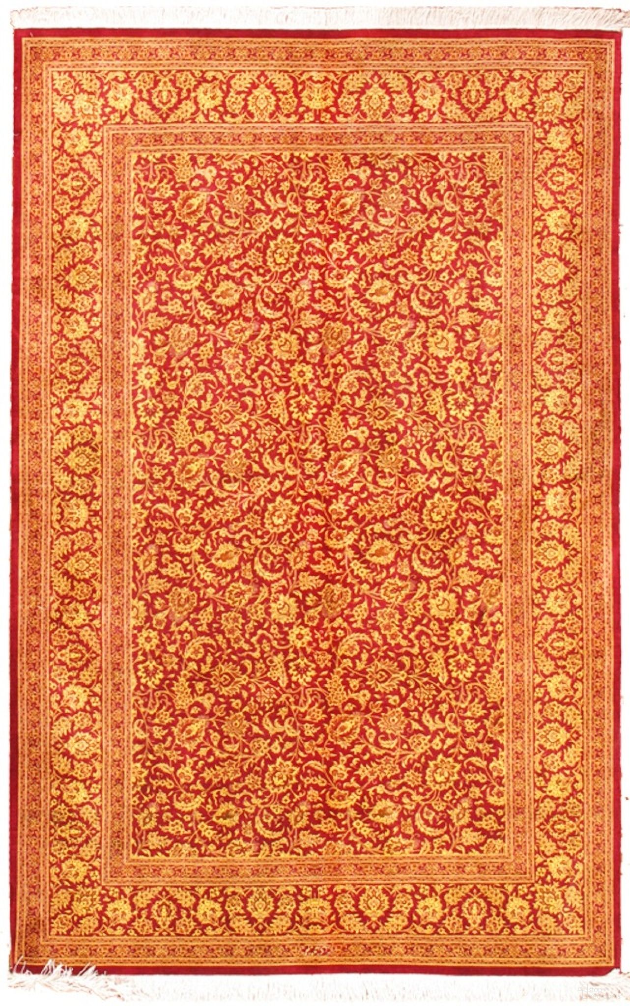 Azerbaijan Collection Hand-Knotted Pure Silk Area Rug- 4' 3" x 6' 8" In Red
