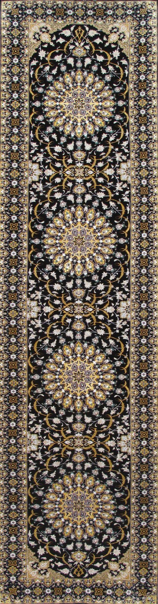 Azerbaijan Collection Hand-Knotted Silk and Wool Area Rug- 3' 1" x 11' 8" In Black
