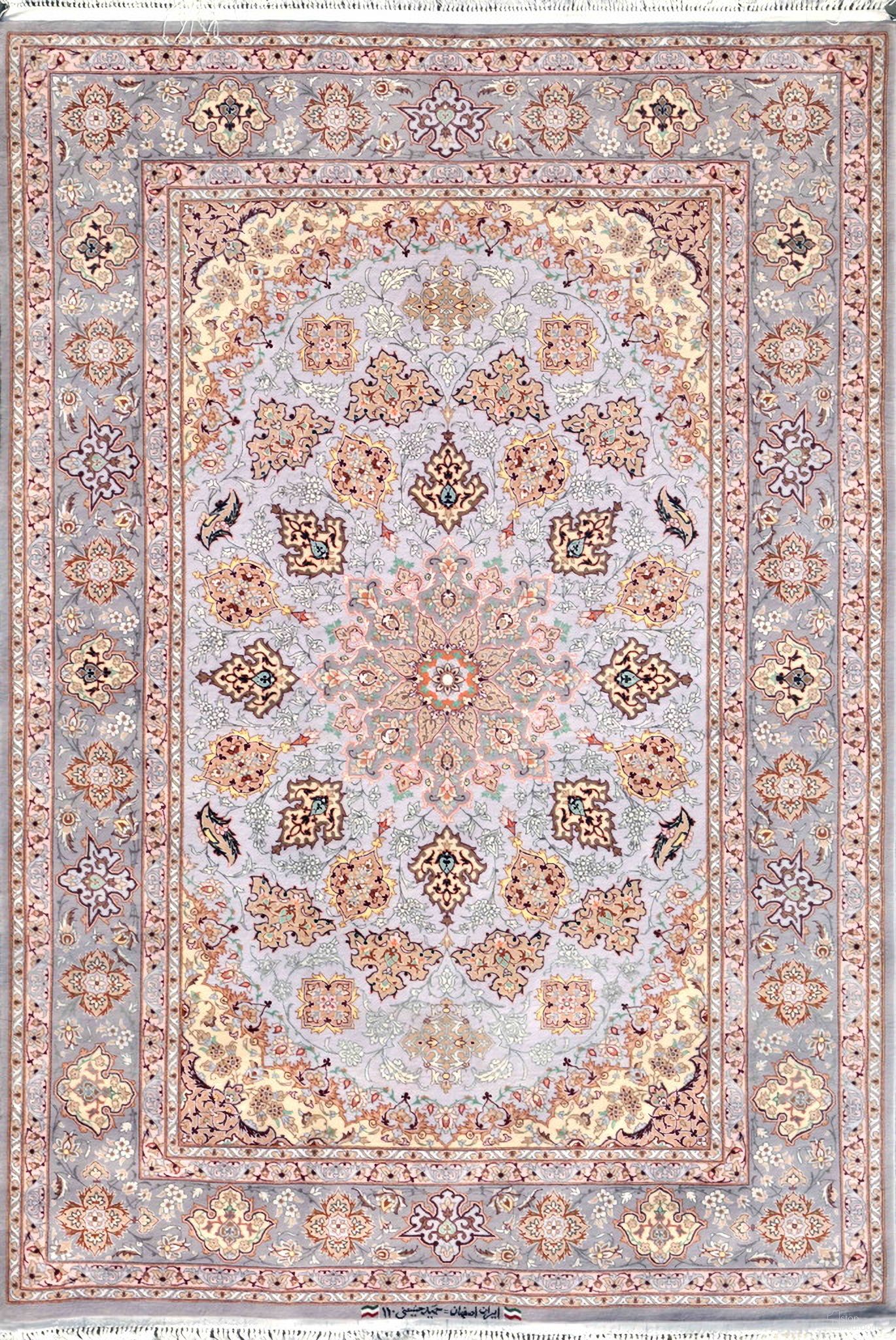 Azerbaijan Collection Hand-Knotted Silk and Wool Area Rug- 4' 4" x 6' 7" In Grey