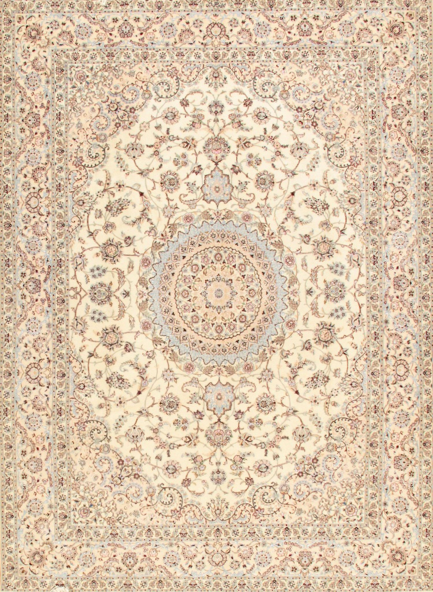 Azerbaijan Collection Hand-Knotted Silk and Wool Area Rug- 8' 4" x 11' 7" In Ivory
