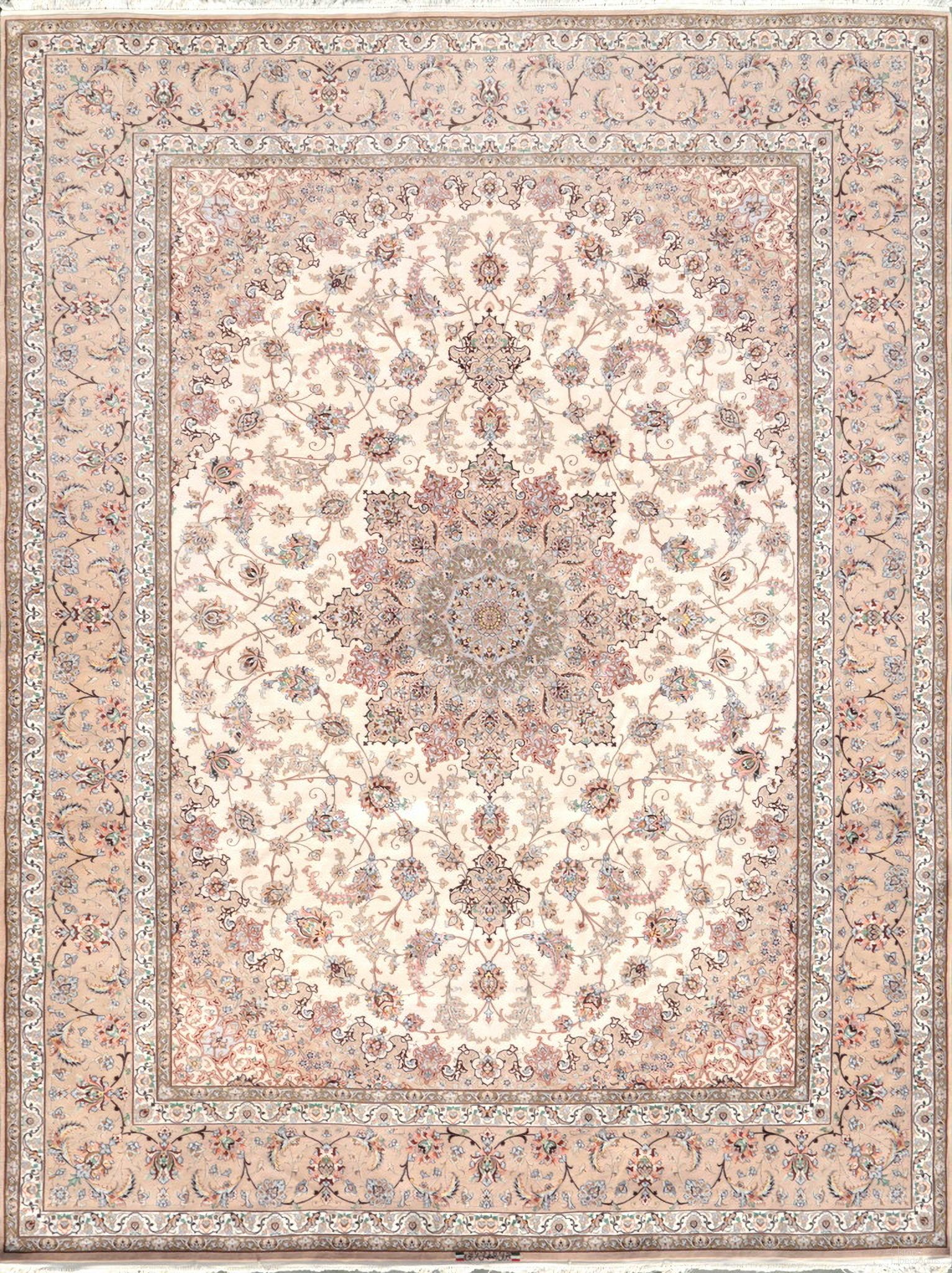 Azerbaijan Collection Hand-Knotted Wool Area Rug-10' x 13' 6" In Ivory and Coco