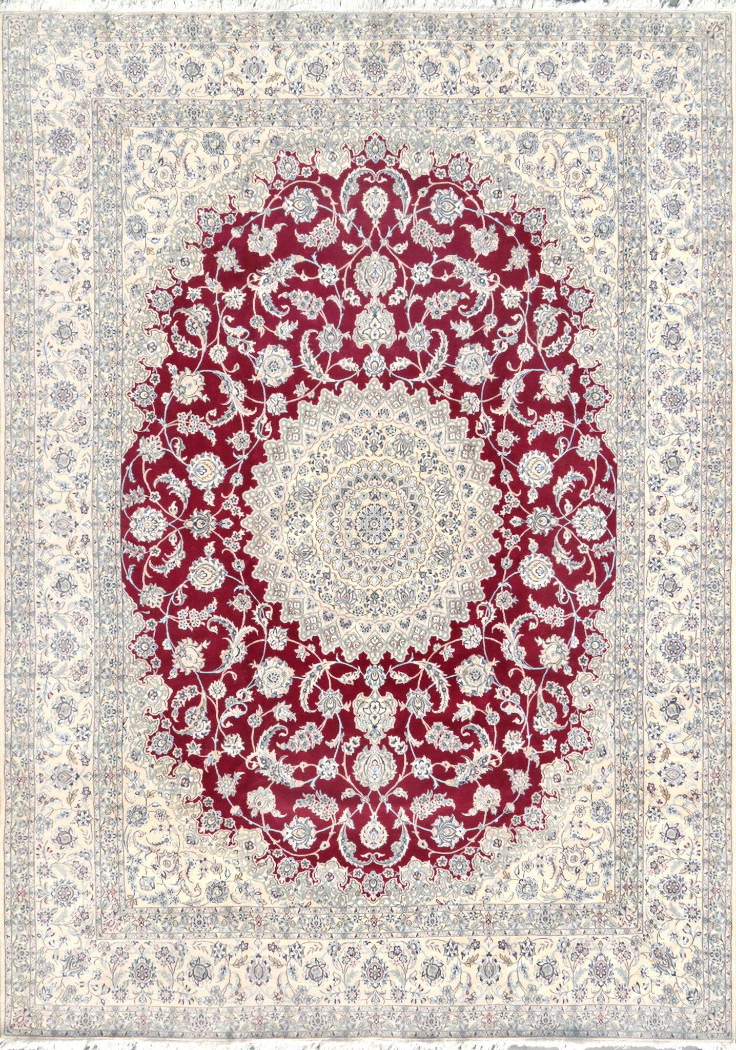Azerbaijan Collection Hand-Knotted Wool Area Rug-10' x 13' 9" In Ivory and Red