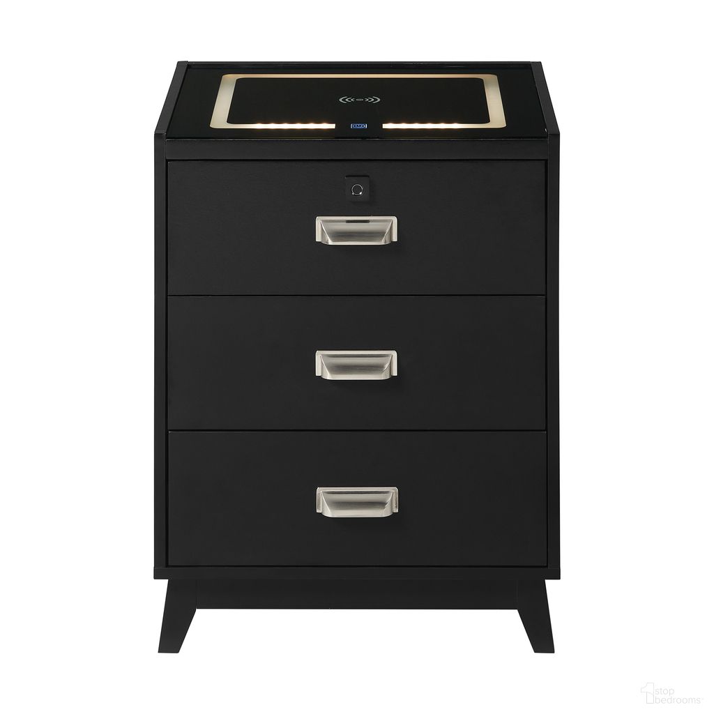 The appearance of Azura Nightstand with Electronic Features In Black designed by Picket House in the modern / contemporary interior design. This black piece of furniture  was selected by 1StopBedrooms from Azura Collection to add a touch of cosiness and style into your home. Sku: A-13150-8-NS. Material: Paper.