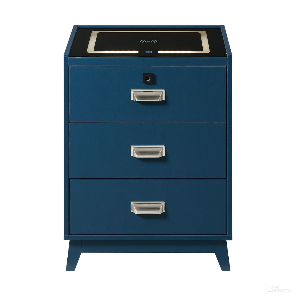 The appearance of Azura Nightstand with Electronic Features In Blue designed by Picket House in the modern / contemporary interior design. This blue piece of furniture  was selected by 1StopBedrooms from Azura Collection to add a touch of cosiness and style into your home. Sku: A-13150-1-NS. Material: Paper.