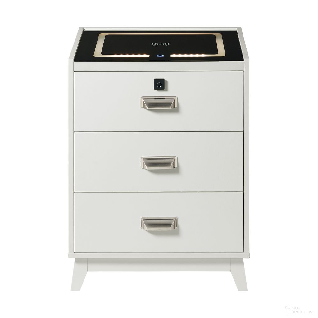 The appearance of Azura Nightstand with Electronic Features In White designed by Picket House in the modern / contemporary interior design. This white piece of furniture was selected by 1StopBedrooms from Azura Collection to add a touch of cosiness and style into your home. Sku: A-13150-7-NS. Material: Paper.