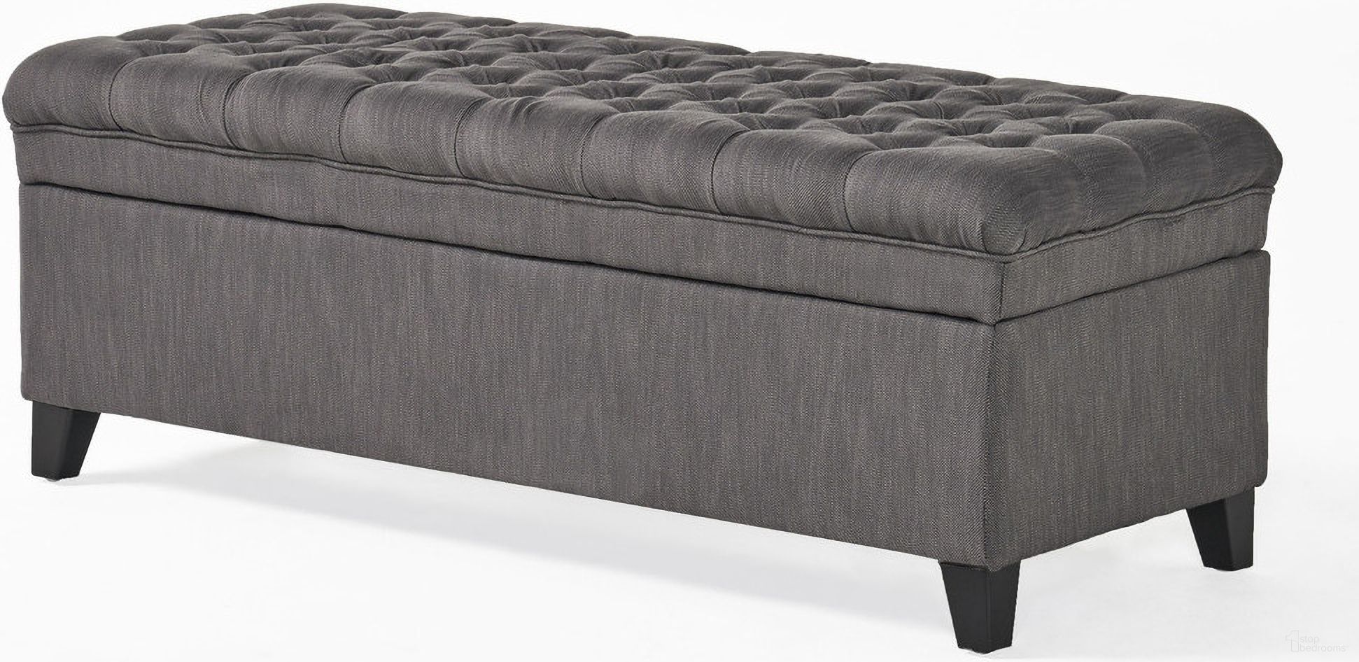 Azure Upholstered Storage Bench with Button Tufted In Grey