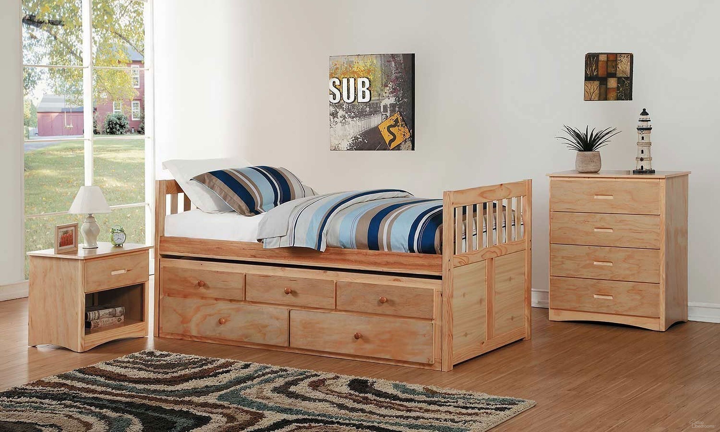 The appearance of Bartly Captains Bedroom Set designed by Homelegance in the transitional interior design. This brown piece of furniture  was selected by 1StopBedrooms from Bartly Collection to add a touch of cosiness and style into your home. Sku: B2043PR-1;B2043PR-2;B2043-4. Material: Wood. Bed Size: Twin Over Twin. Bed Type: Trundle Bed.