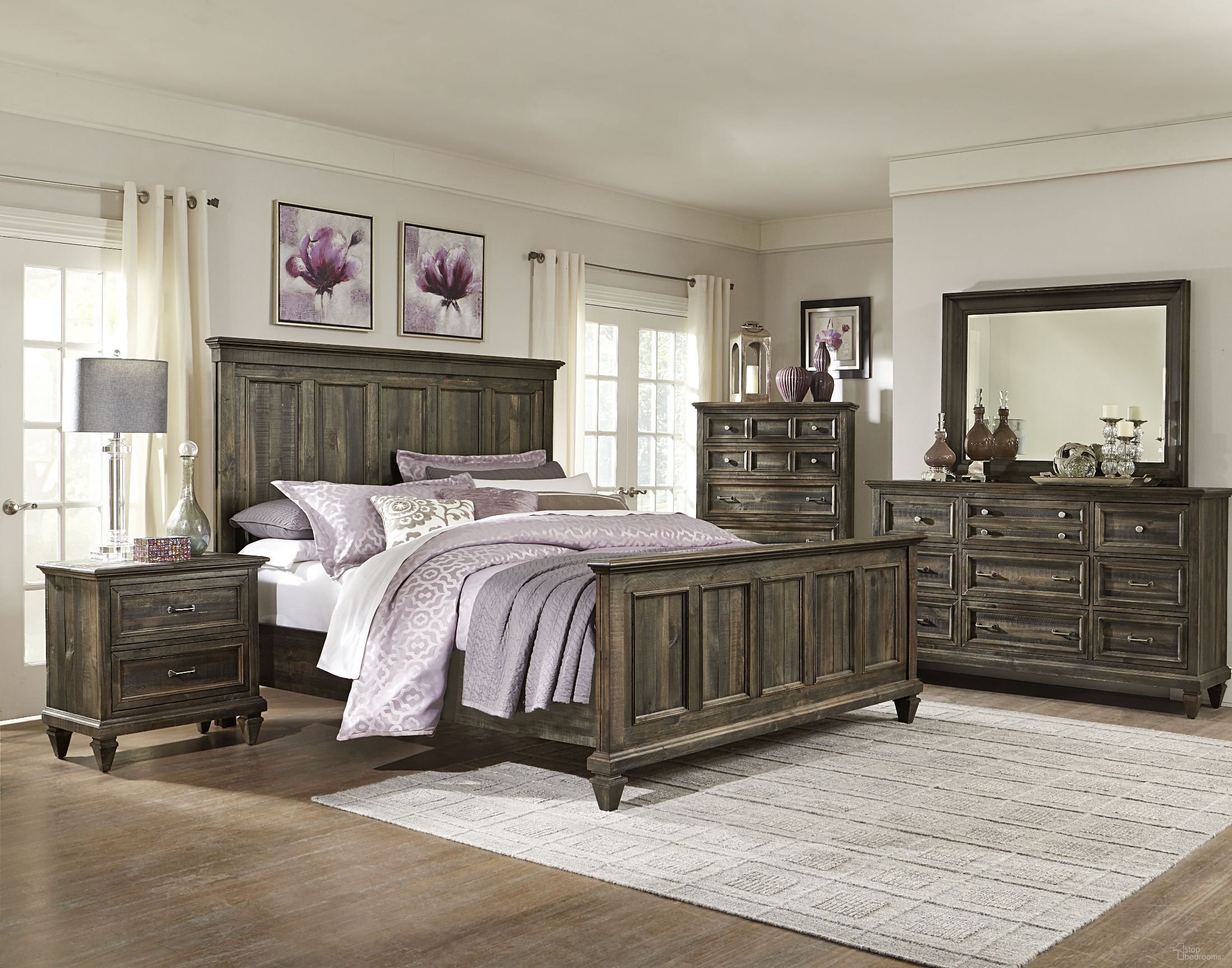 The appearance of Calistoga Panel Bedroom Set designed by Magnussen in the traditional interior design. This brown piece of furniture was selected by 1StopBedrooms from Calistoga Collection to add a touch of cosiness and style into your home. Sku: B2590-54F;B2590-54H;B2590-54R;B2590-01. Bed Type: Panel Bed. Bed Size: Queen. Material: Pine.