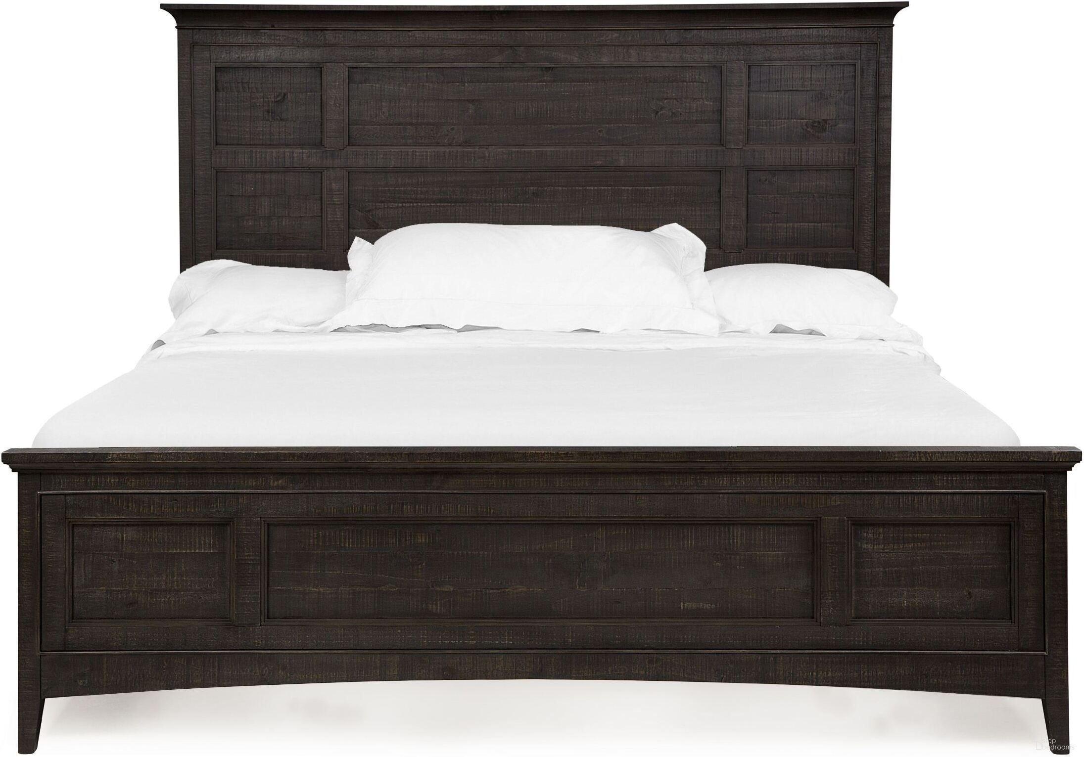 The appearance of Westley Falls Graphite King Panel Bed designed by Magnussen in the modern / contemporary interior design. This graphite piece of furniture  was selected by 1StopBedrooms from Westley Falls Collection to add a touch of cosiness and style into your home. Sku: B4399-64H;B4399-64F;B4399-54R. Bed Type: Panel Bed. Bed Size: King. Material: Pine.