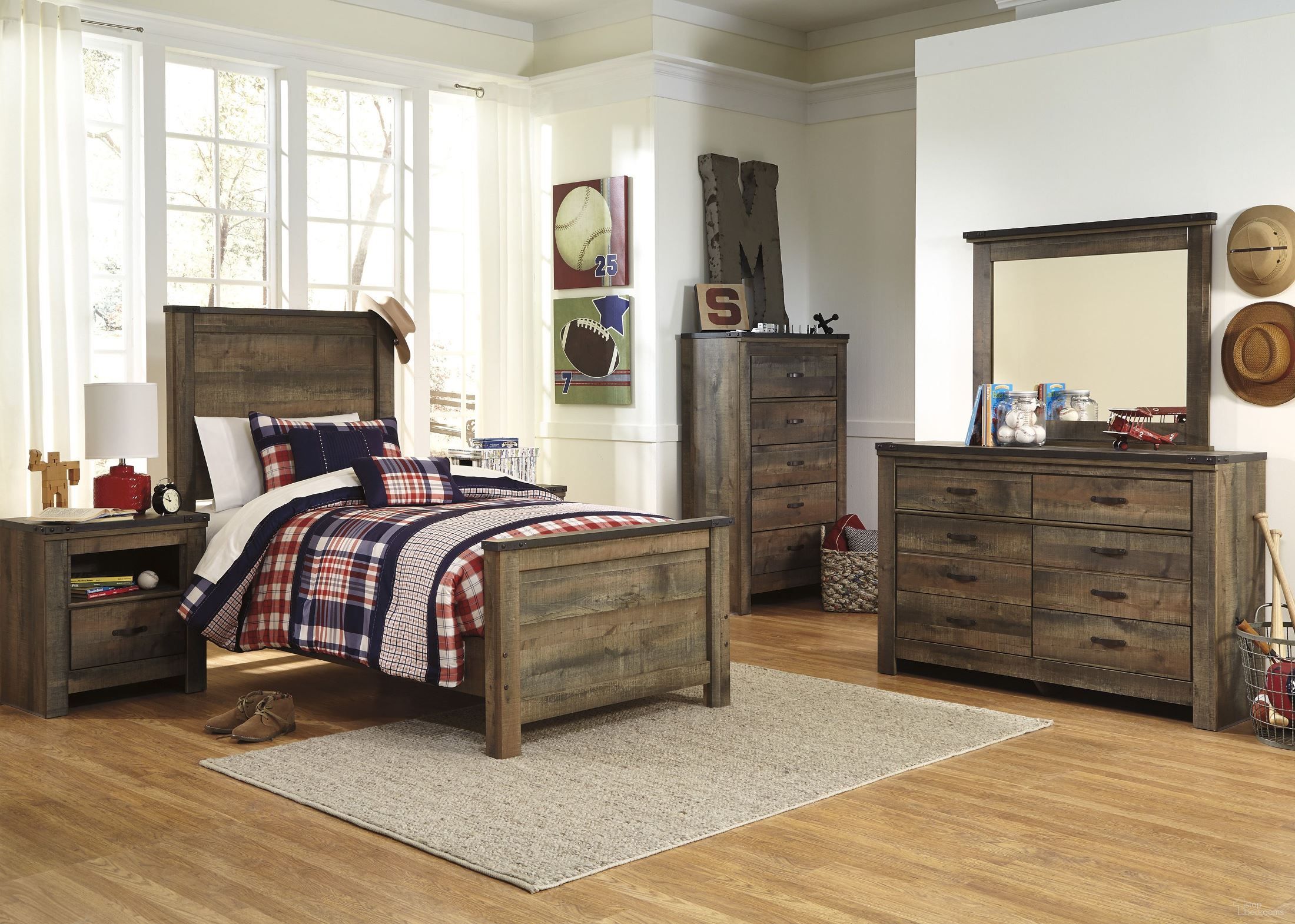 The appearance of Trinell Brown Panel Headboard Set designed by Signature Design by Ashley in the modern / contemporary interior design. This brown piece of furniture was selected by 1StopBedrooms from Trinell Collection to add a touch of cosiness and style into your home. Sku: B446-26;B446-31;B446-21;B446-91;B446-53. Material: Wood. Bed Size: Twin.