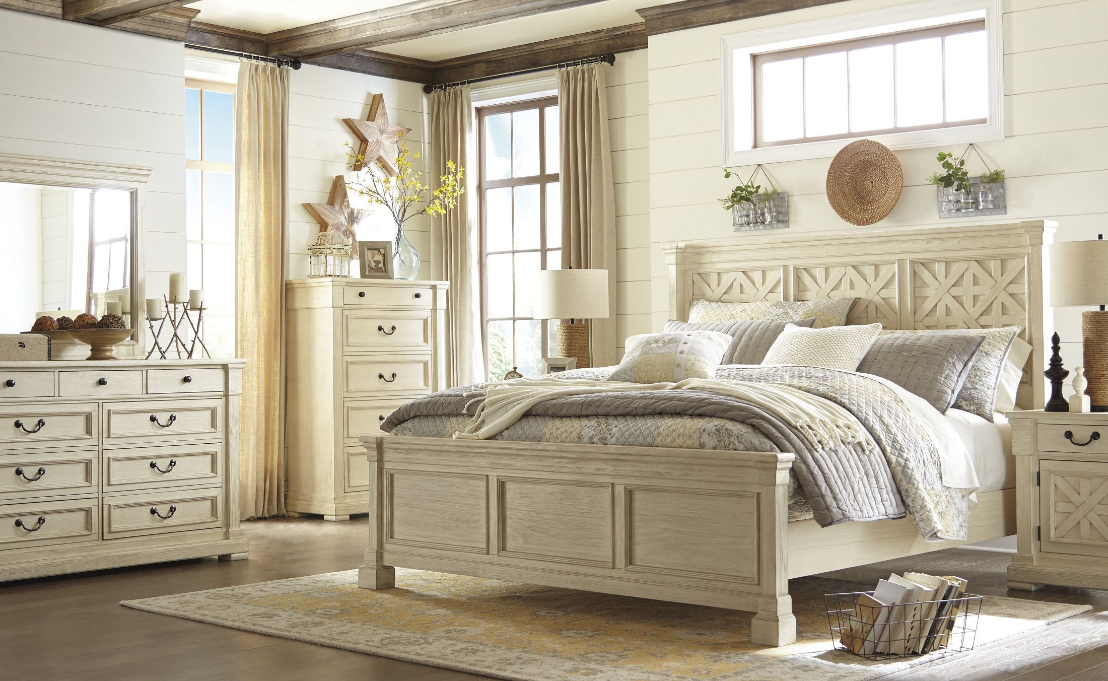 Bolanburg White King Panel Bed by Ashley Furniture | 1StopBedrooms