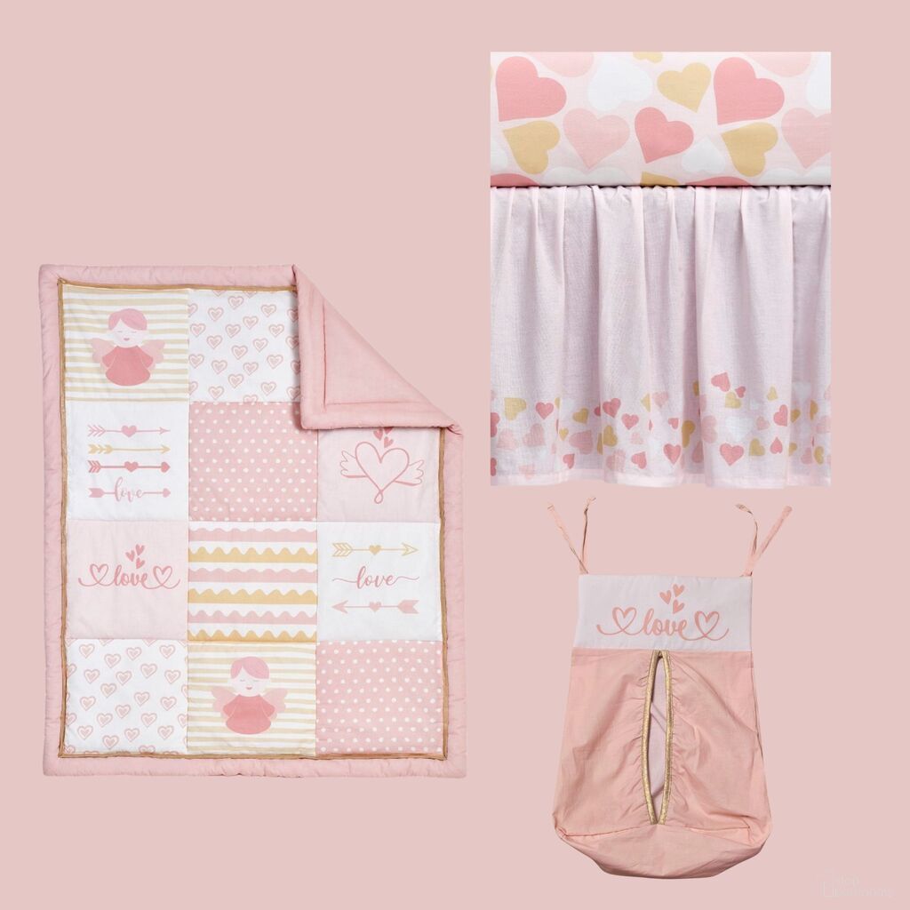 Baby Love 4 Piece Crib Bedding Set In Peach/Pink/White