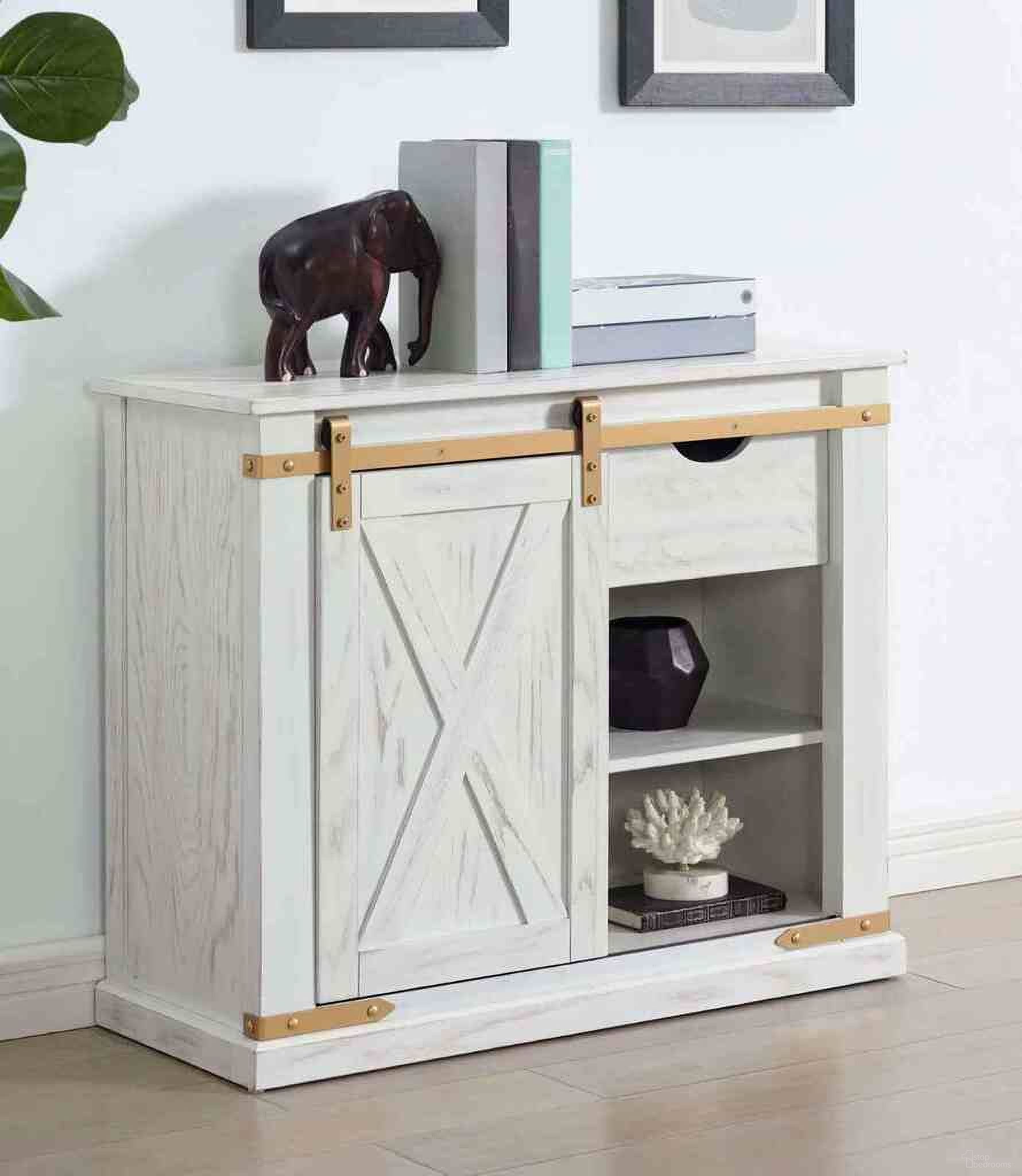 The appearance of Bacerra Sofa Table In Antique White and Gold designed by Furniture of America in the rustic / southwestern interior design. This antique white and gold piece of furniture  was selected by 1StopBedrooms from Bacerra Collection to add a touch of cosiness and style into your home. Sku: CM4018WH-S. Material: Metal.