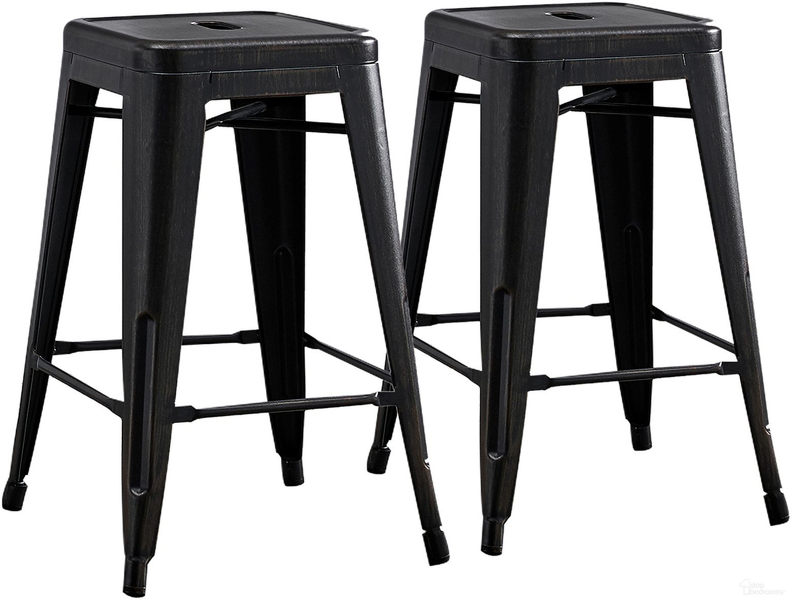 Backless 24 Inch Bar Stools Set of 2 In Distressed Black