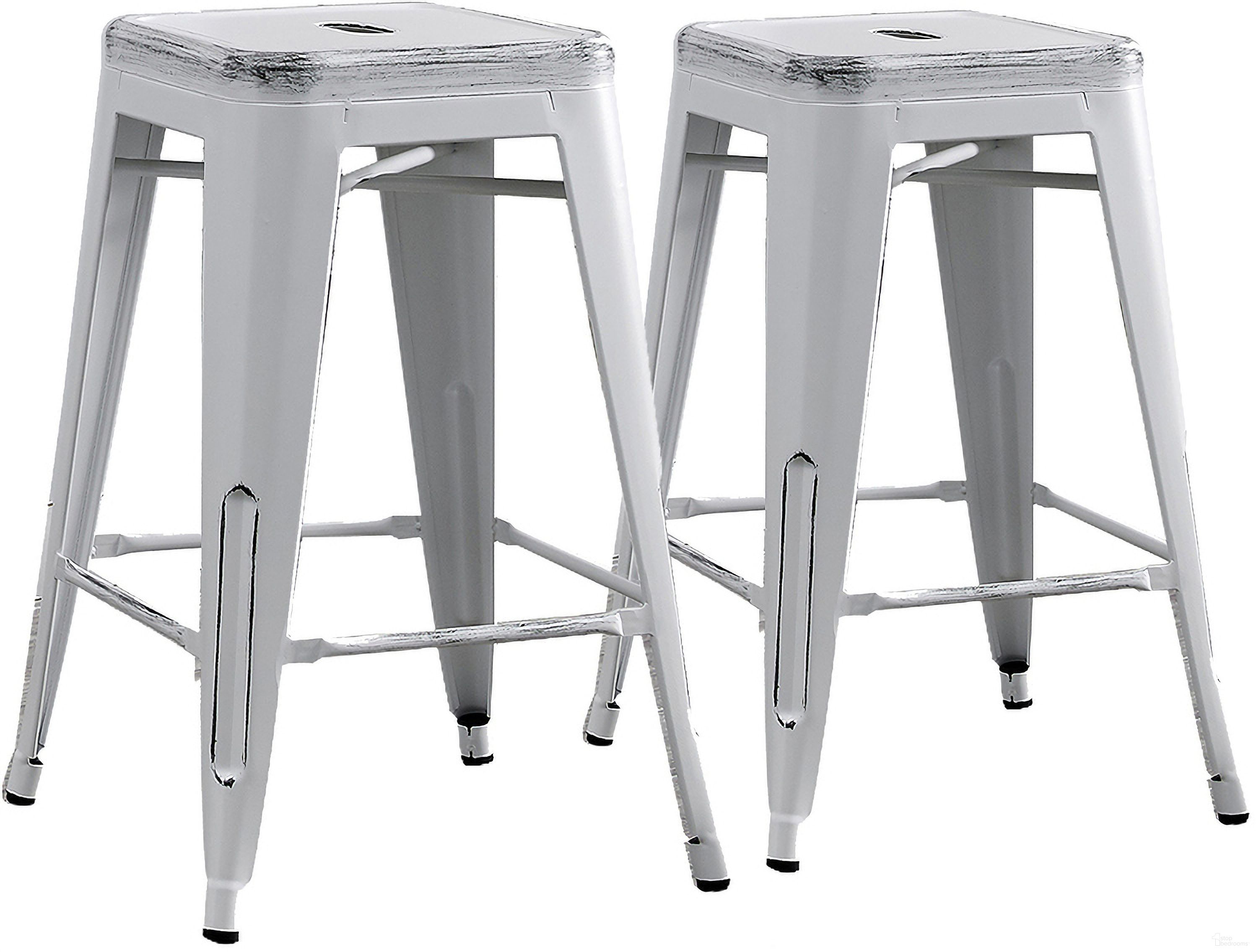The appearance of Backless 24 Inch Bar Stools Set of 2 In Distressed White designed by AC Pacific in the industrial interior design. This white piece of furniture  was selected by 1StopBedrooms from  to add a touch of cosiness and style into your home. Sku: ACBS01-24-SMW. Material: Metal.
