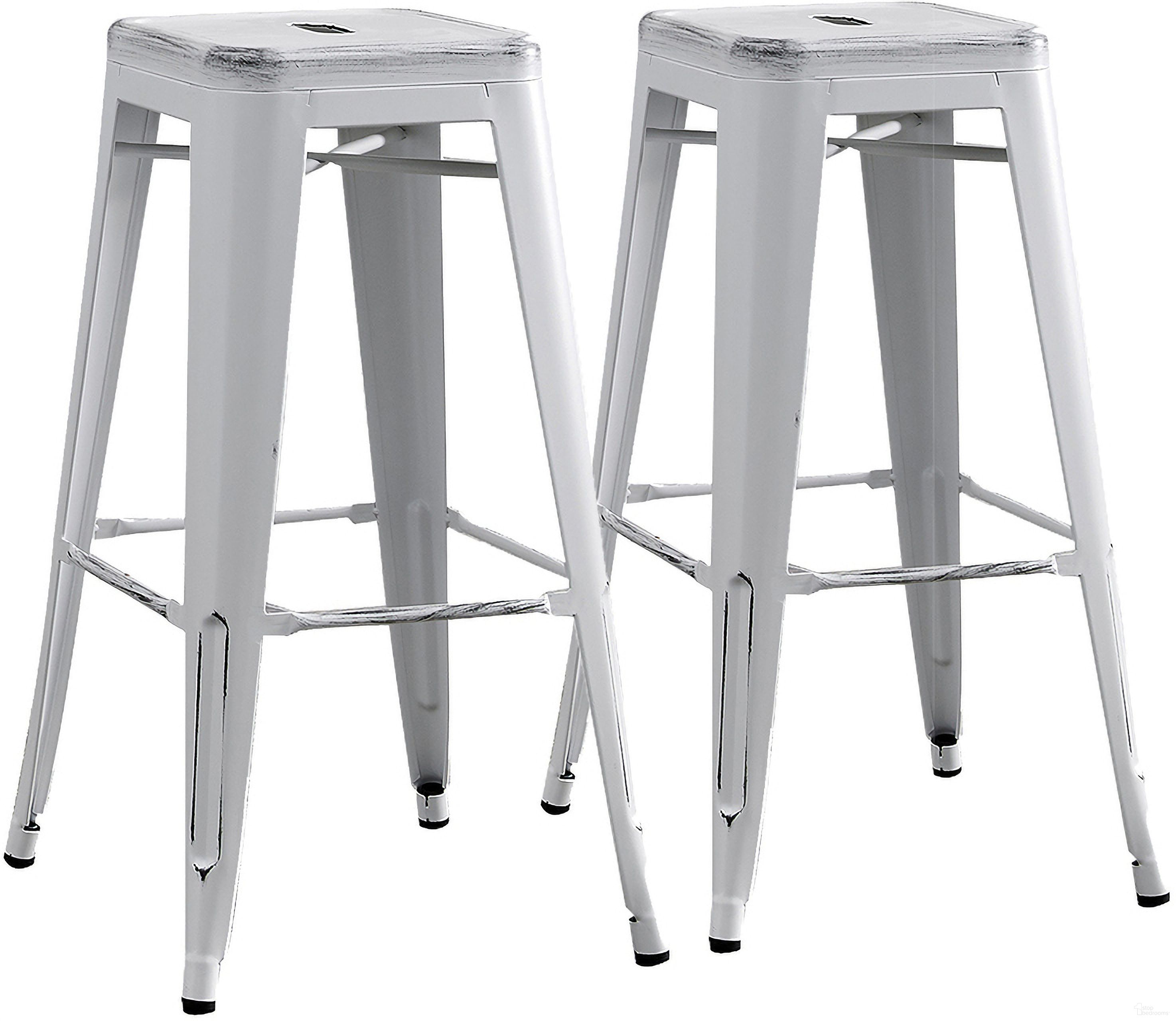 The appearance of Backless 30 Inch Bar Stools Set of 2 In Distressed White designed by AC Pacific in the industrial interior design. This white piece of furniture was selected by 1StopBedrooms from to add a touch of cosiness and style into your home. Sku: ACBS01-30-SMW. Material: Metal.