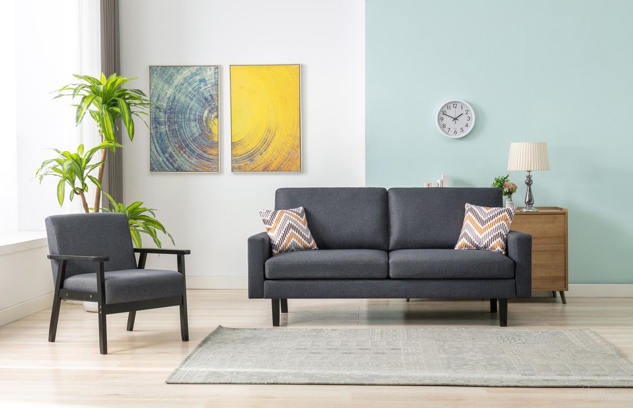 Bahamas 70 Inch Linen Sofa and Chair Set with 2 Throw Pillows In Dark Gray