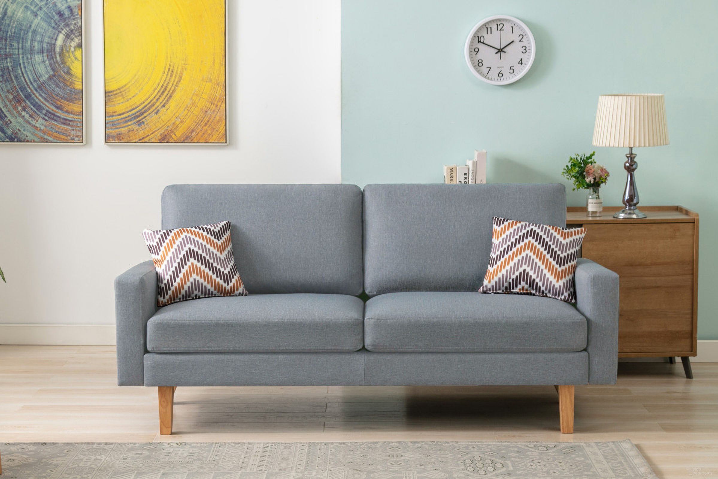 The appearance of Bahamas 70 Inch Linen Sofa with 2 Throw Pillows In Gray designed by Lilola Home in the transitional interior design. This gray piece of furniture was selected by 1StopBedrooms from Bahamas Collection to add a touch of cosiness and style into your home. Sku: 87825. Material: Fabric.