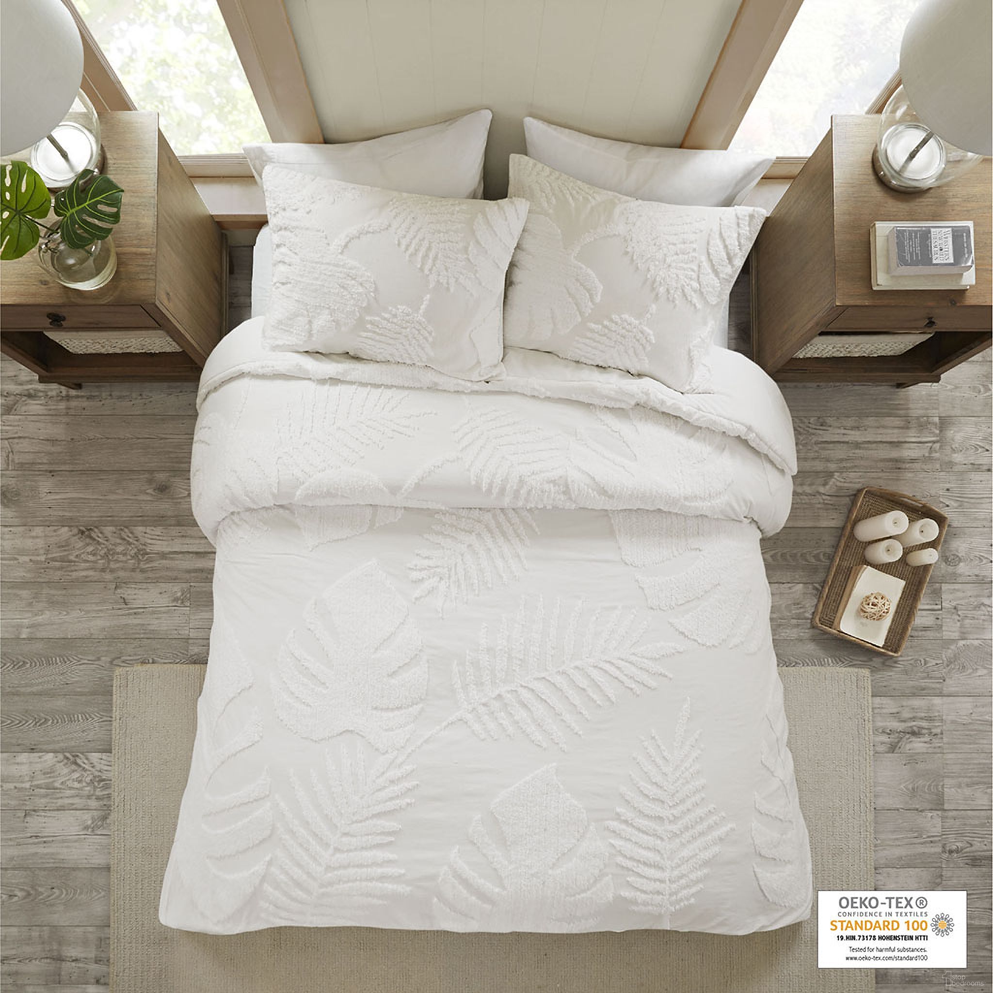 The appearance of Bahari Cotton Chenille Palm 3 Piece Queen Duvet Cover Set With Tufted Technique In Off White designed by Olliix in the coastal interior design. This off white piece of furniture was selected by 1StopBedrooms from Bahari Collection to add a touch of cosiness and style into your home. Sku: MP12-6223. Bed Size: Queen. Material: Cotton.
