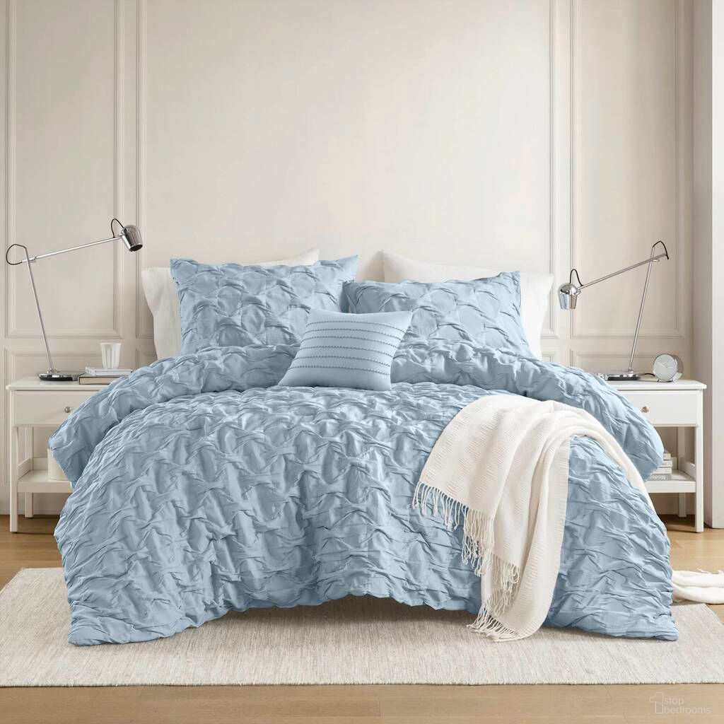 The appearance of Bailey Diamond Pucker Woven Comforter Set In Blue designed by Olliix in the modern / contemporary interior design. This blue piece of furniture was selected by 1StopBedrooms from Bailey Collection to add a touch of cosiness and style into your home. Sku: AM10-0536. Material: Polyester. Bed Size: Full.