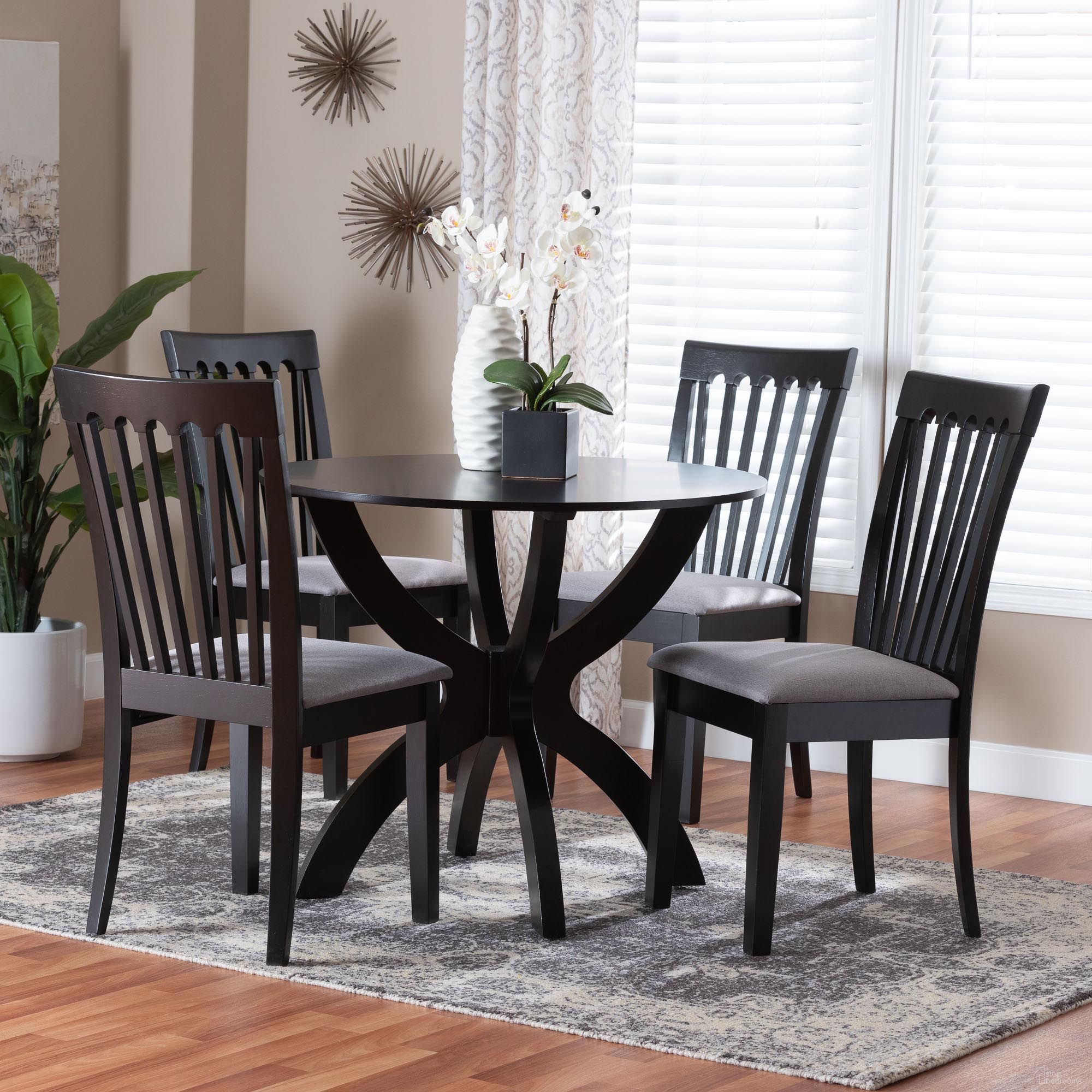 Bailey Fabric and Wood 5-Piece Dining Set In Grey and Dark Brown
