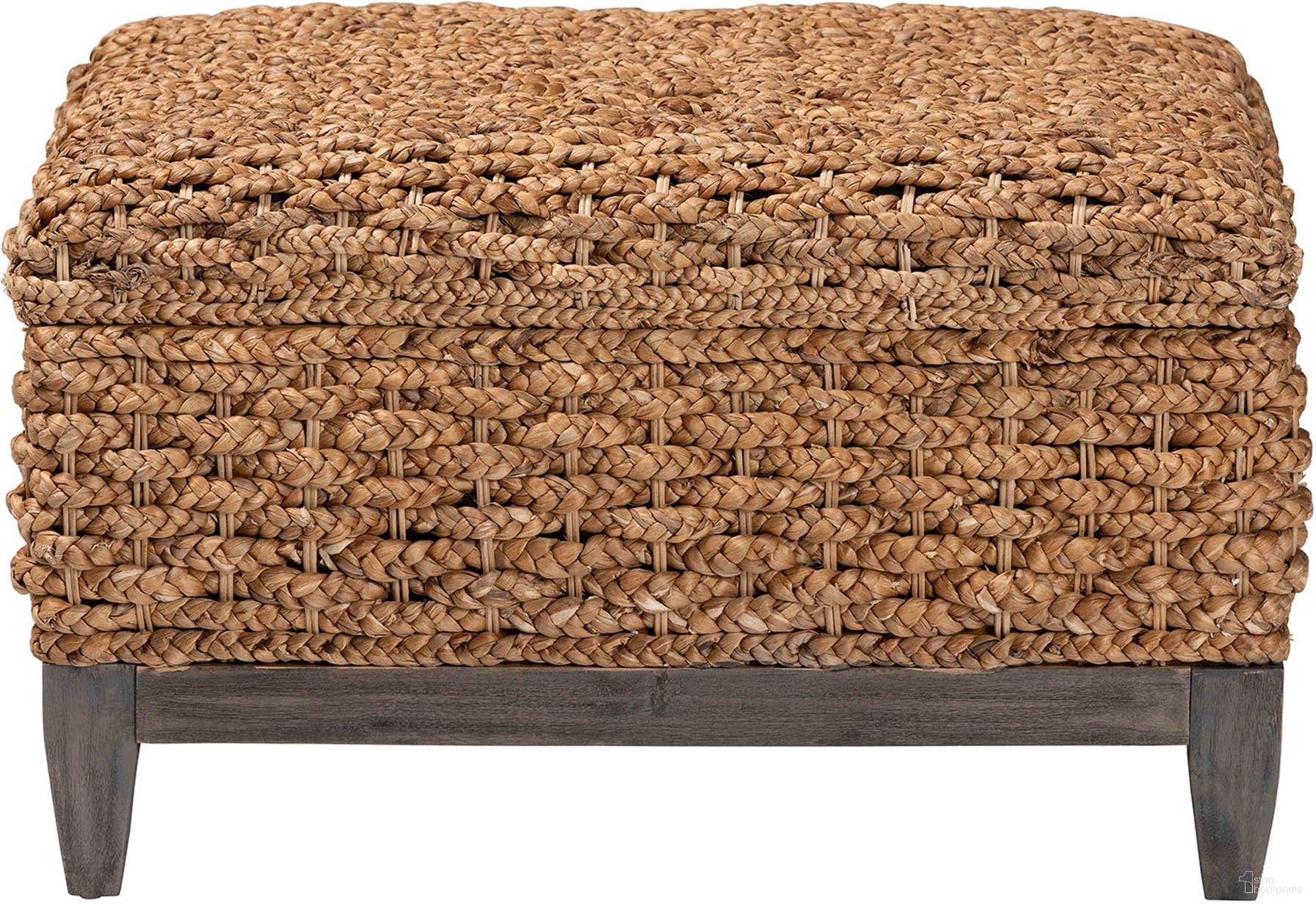 Bailey Handwoven Seagrass Square Storage Ottoman with Lift-Top Lid In Natural Brown and Espresso Brown