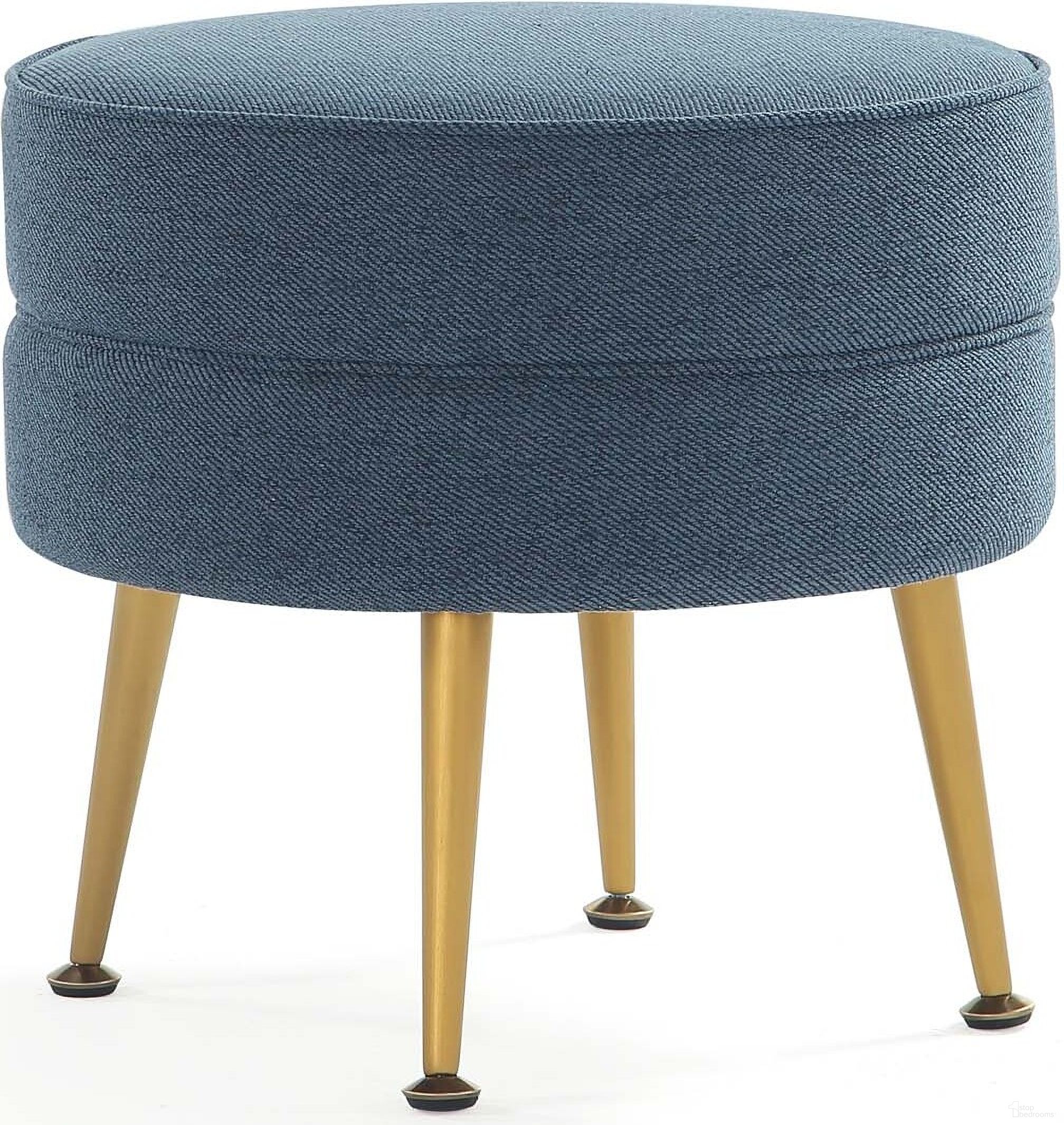 The appearance of Bailey Ottoman In Blue with Gold Feet designed by Manhattan Comfort in the transitional interior design. This blue piece of furniture  was selected by 1StopBedrooms from Bailey Collection to add a touch of cosiness and style into your home. Sku: OT003-BL. Material: Wood.
