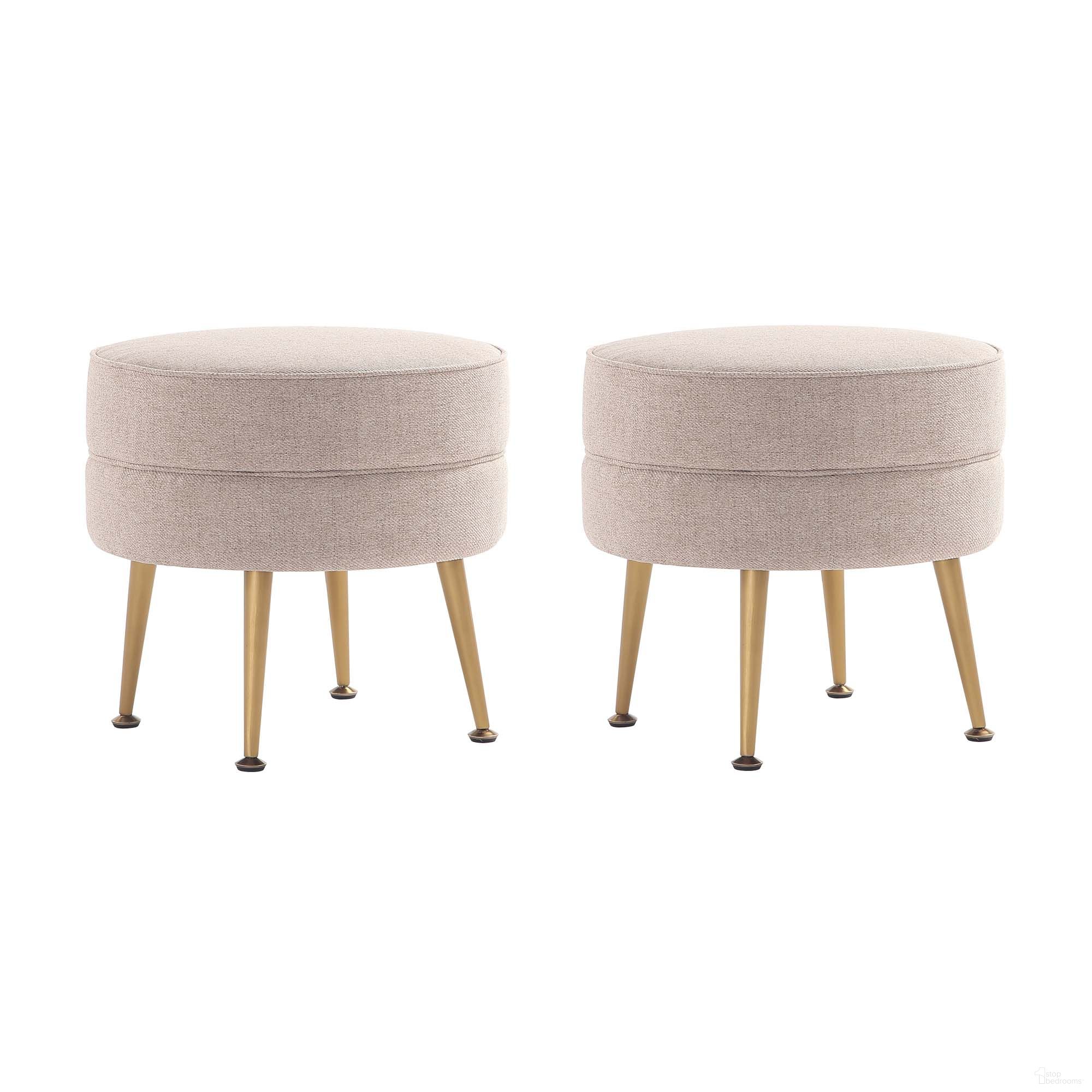 The appearance of Bailey Ottoman Set of 2 In Oatmeal with Gold Feet designed by Manhattan Comfort in the transitional interior design. This oatmeal piece of furniture  was selected by 1StopBedrooms from Bailey Collection to add a touch of cosiness and style into your home. Sku: OT003-OT;OT003-OT. Material: Wood.