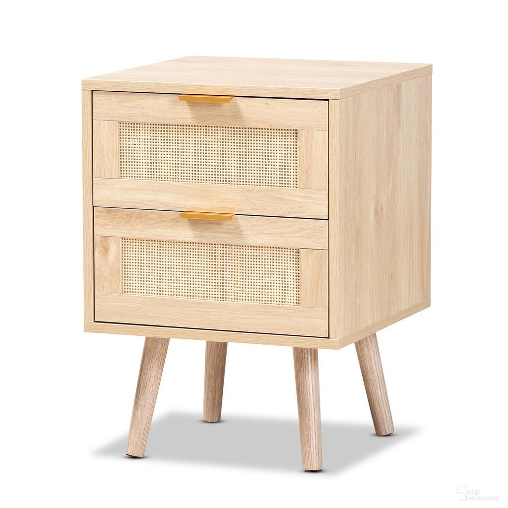 Baird Wood and Rattan 2 Drawer End Table In Oak Brown