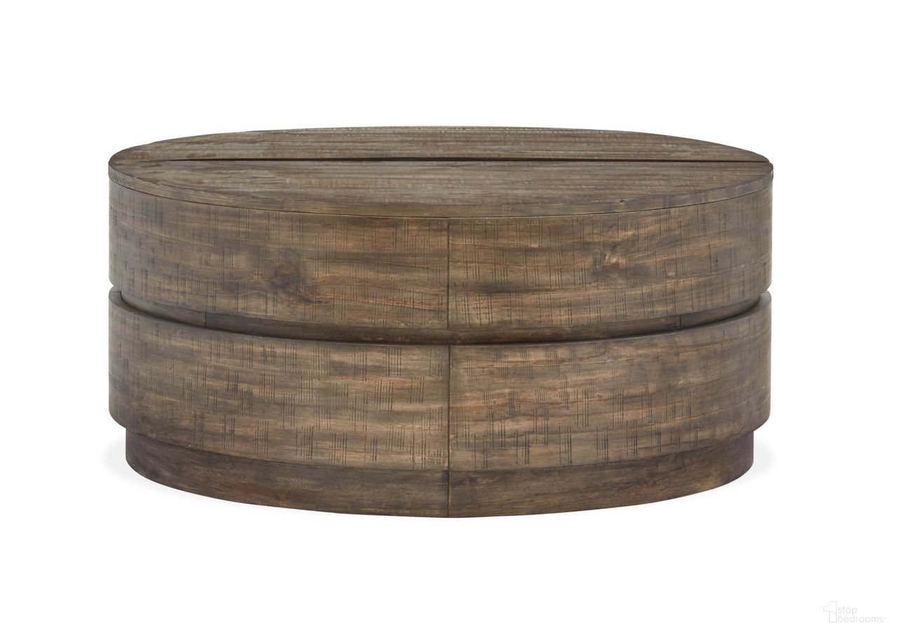 Baisden Round Lift Top Cocktail Table with Casters In Tobacco