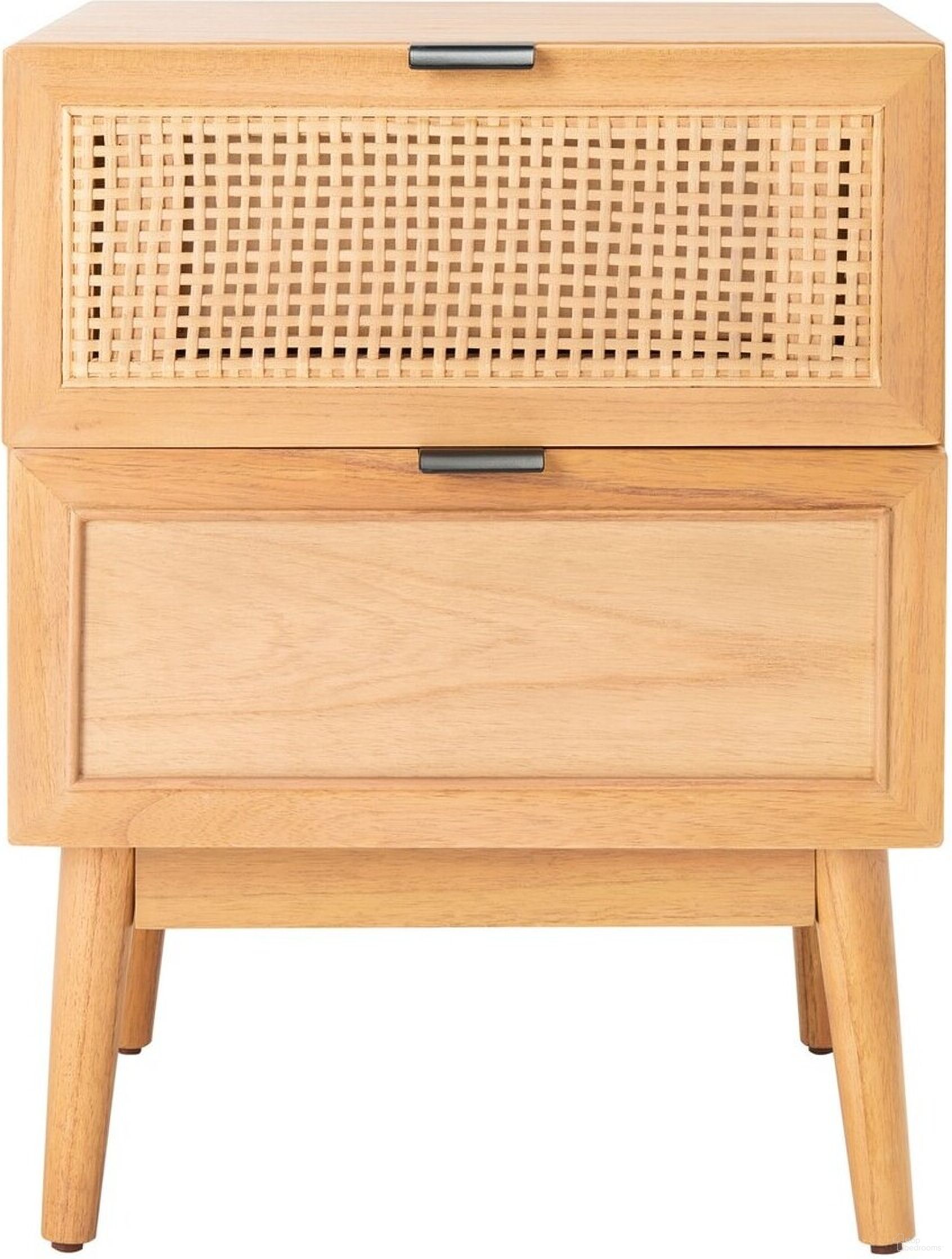 The appearance of Baisley 2 Drawer Rattan Nightstand in Natural designed by Safavieh in the modern / contemporary interior design. This natural piece of furniture  was selected by 1StopBedrooms from Baisley Collection to add a touch of cosiness and style into your home. Sku: NST5003A. Material: Wood.