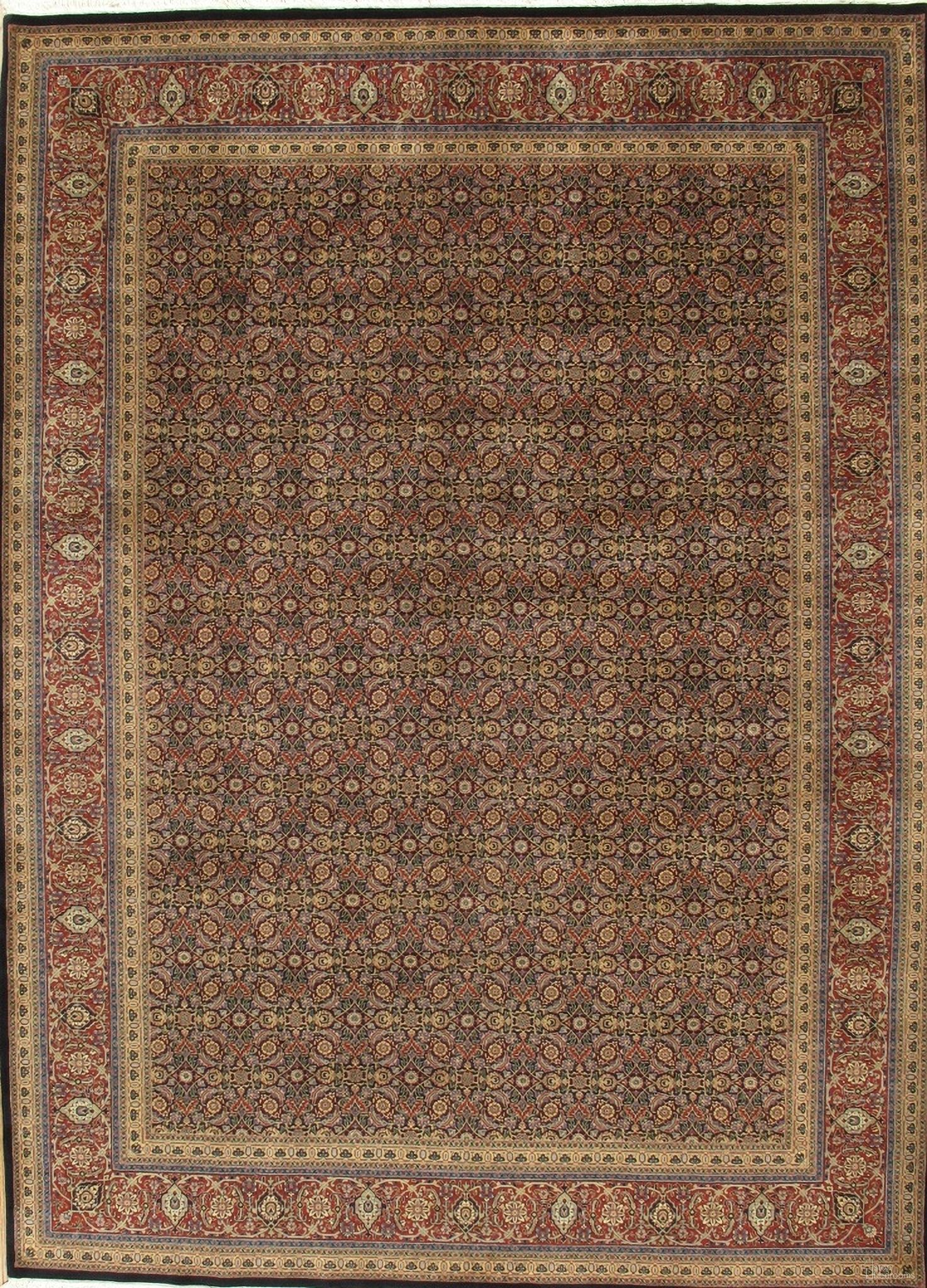 Baku Collection Hand-Knotted Lamb's Wool Area Rug-12' 2" x 15' 3" In Navy and Rust
