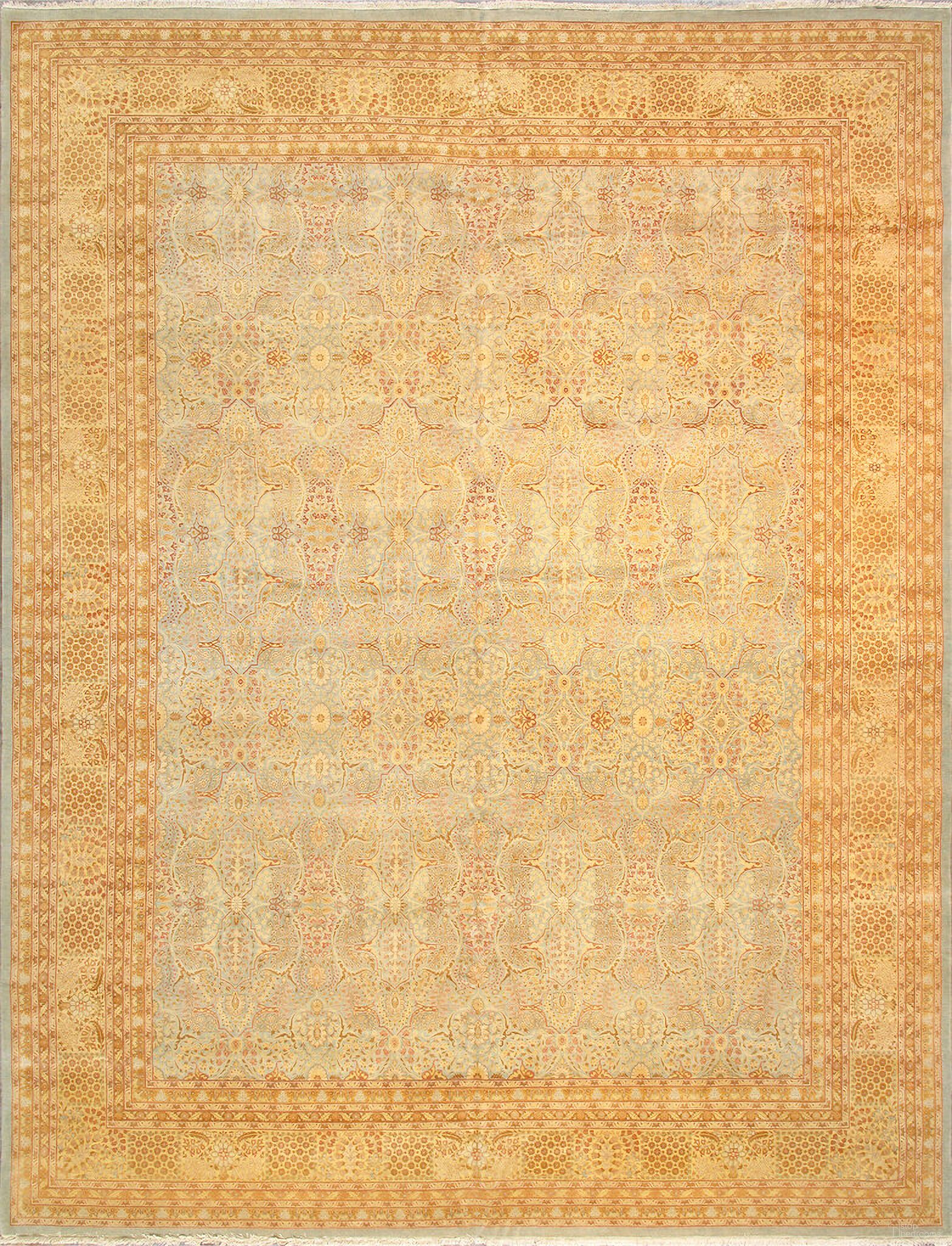 Baku Collection Hand-Knotted Lamb's Wool Area Rug-12' x 15' 8" In Light Blue and Yellow