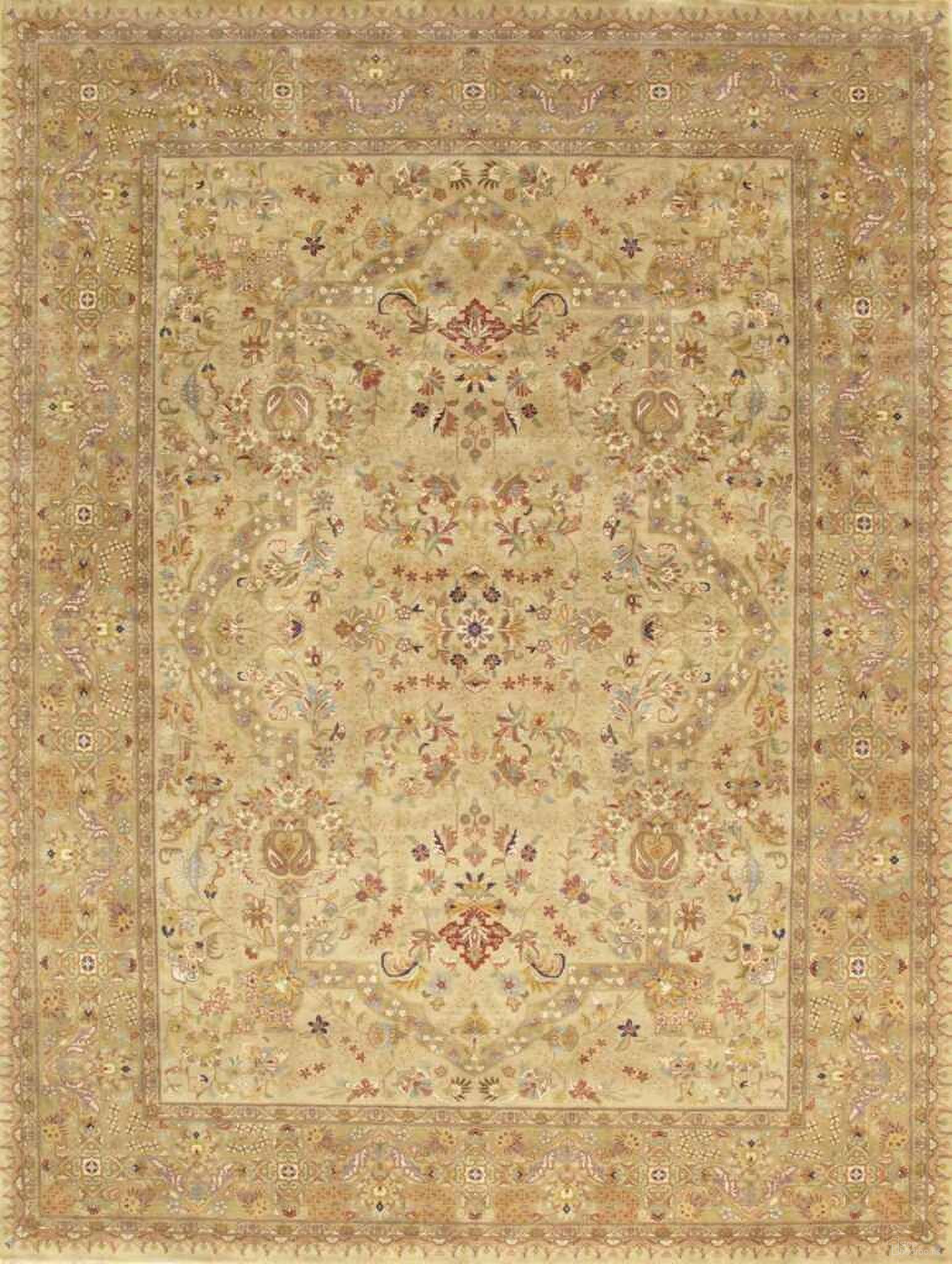 Baku Collection Hand-Knotted Lamb's Wool Area Rug- 13' 11" x 18' 3" In Gold and Beige