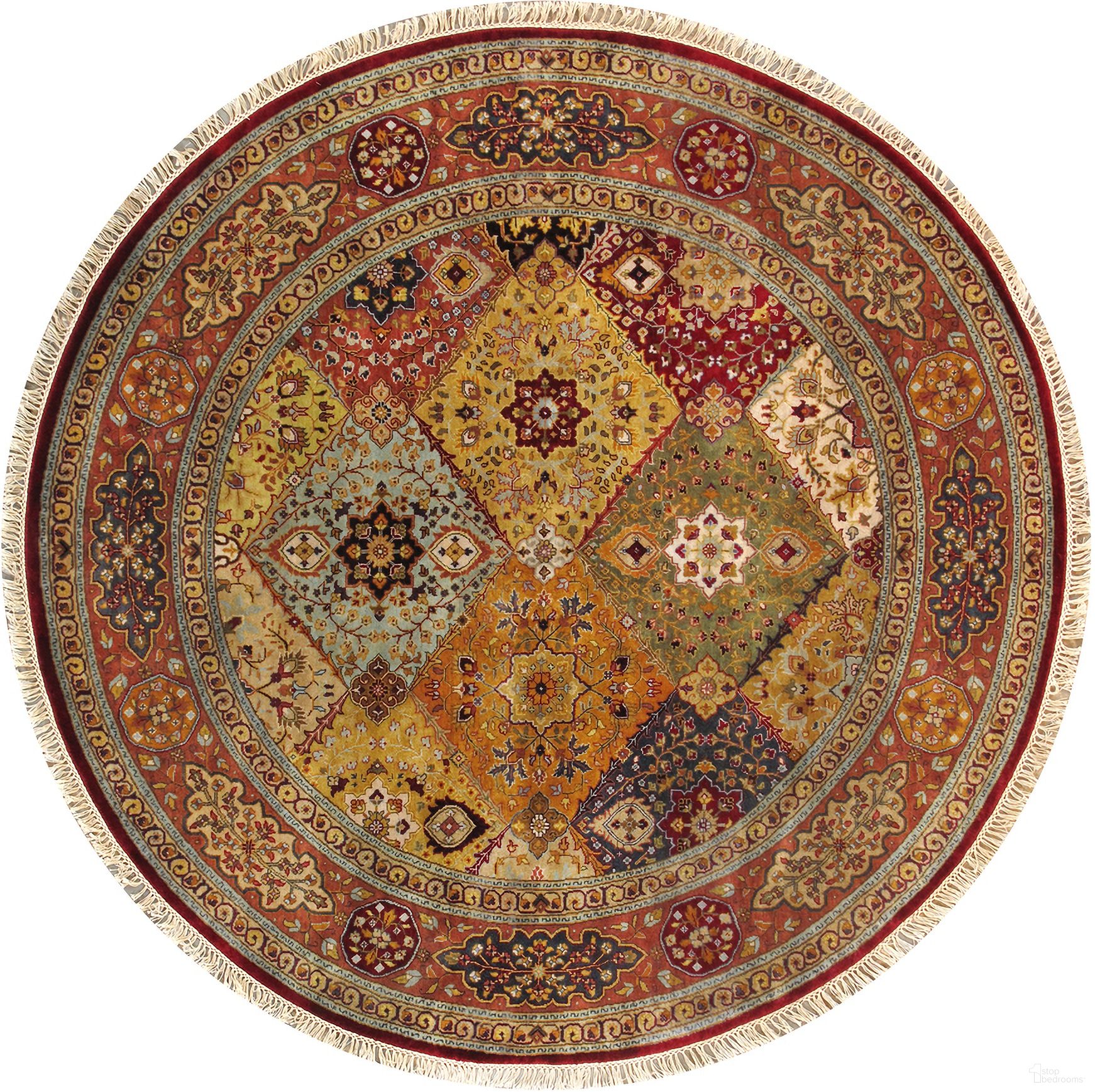 Baku Collection Hand-Knotted Lamb's Wool Area Rug- 6' x 6' In Multi and Red